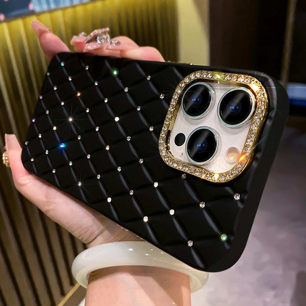 Sparkly Rhinestone iPhone 15 Pro Case for Women - Luxury Diamond Bling Glitter Cover, Shockproof Soft TPU Silicone Protective Phone Case for iPhone 15 Pro 6.1 Inch (Black) | Perfect for Parties, Dating & Fashion Accessories