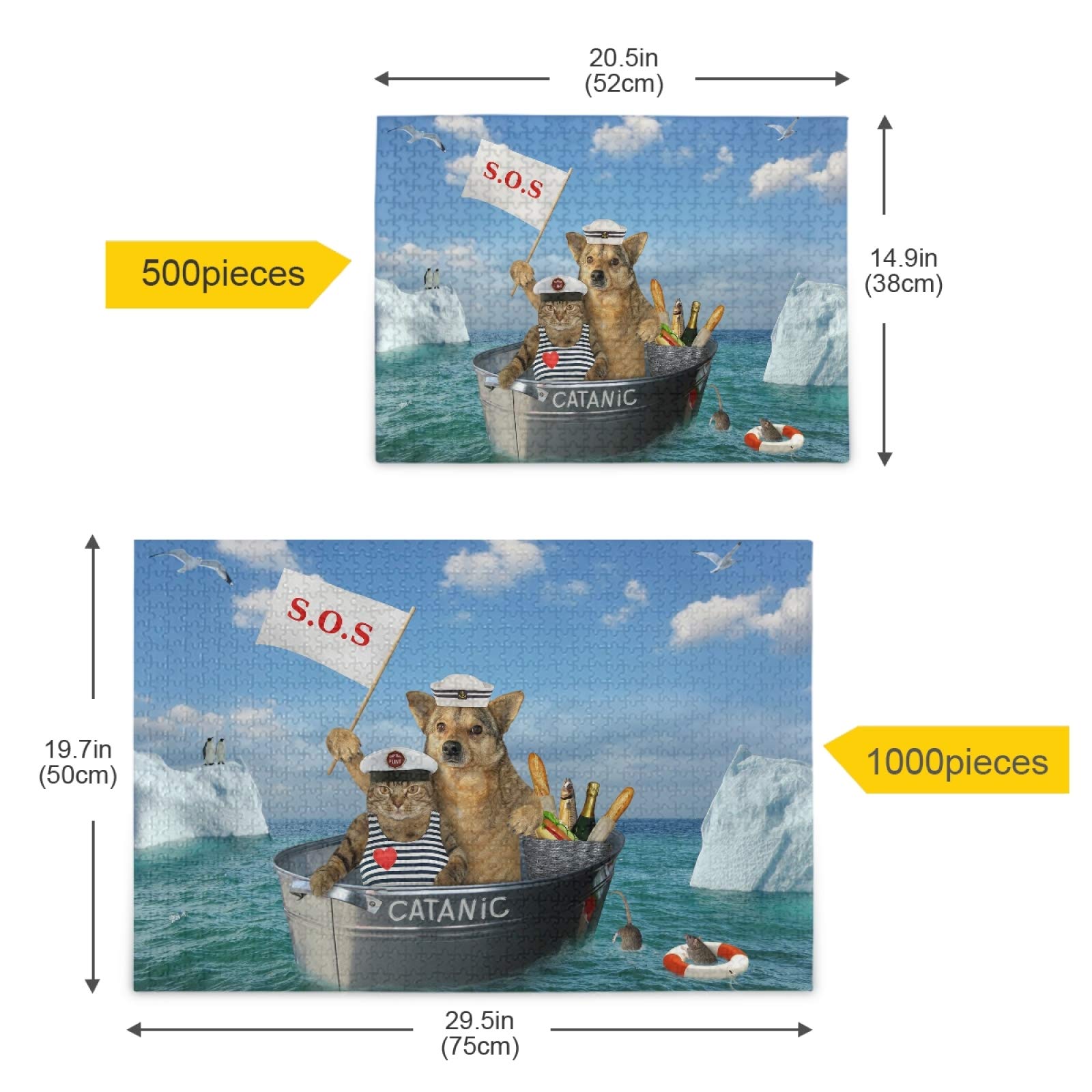 500-Piece Funny Cat & Dog Jigsaw Puzzle - Drifting Shipwreck Image - DIY Wall Art for Adults & Teens - Stress Relief & Brain Teaser Game - Perfect for Family Game Night & Home Decor