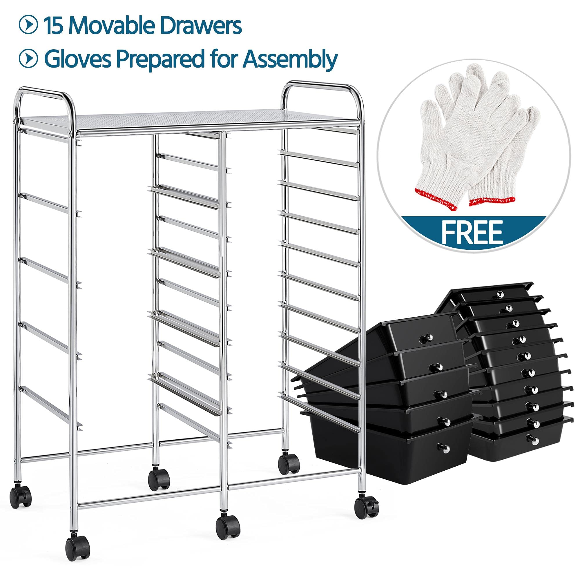 Yaheetech 15-Drawer Rolling Cart - Mobile Storage Organizer for Craft & Office Supplies