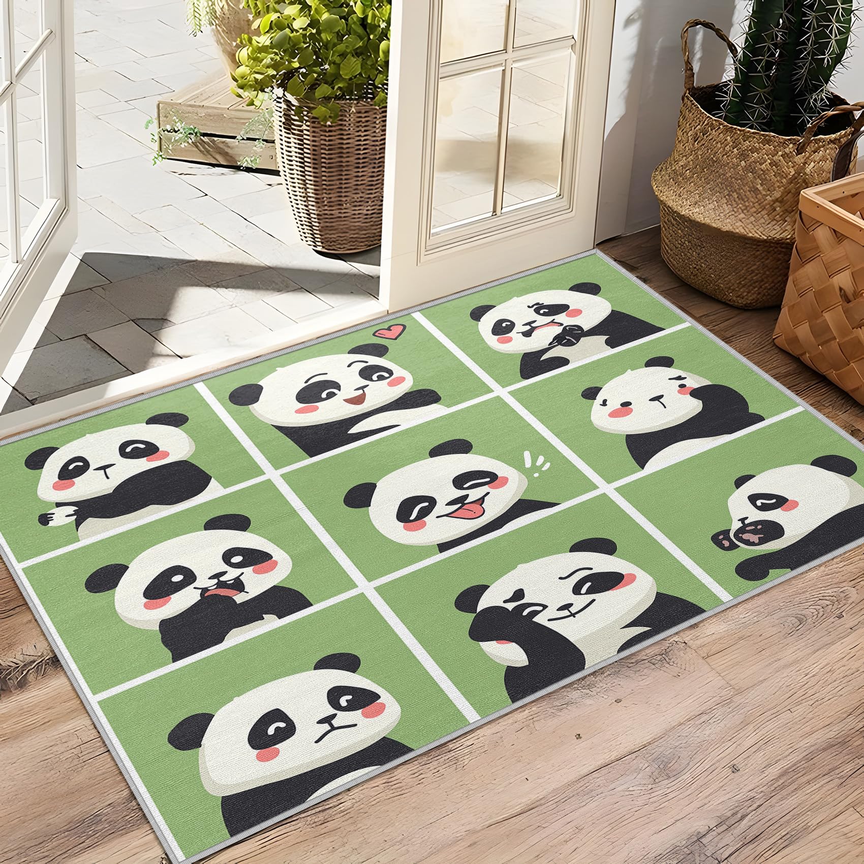 SherAvant 5x6 Panda Area Rug for Kids Room - Cute Cartoon Animal Nursery Rug, Kawaii Green Playroom Carpet - Soft Baby Floor Mat & Panda-Themed Home Decor Gift (Perfect for Nursery, Playroom, Bedroom Decor)