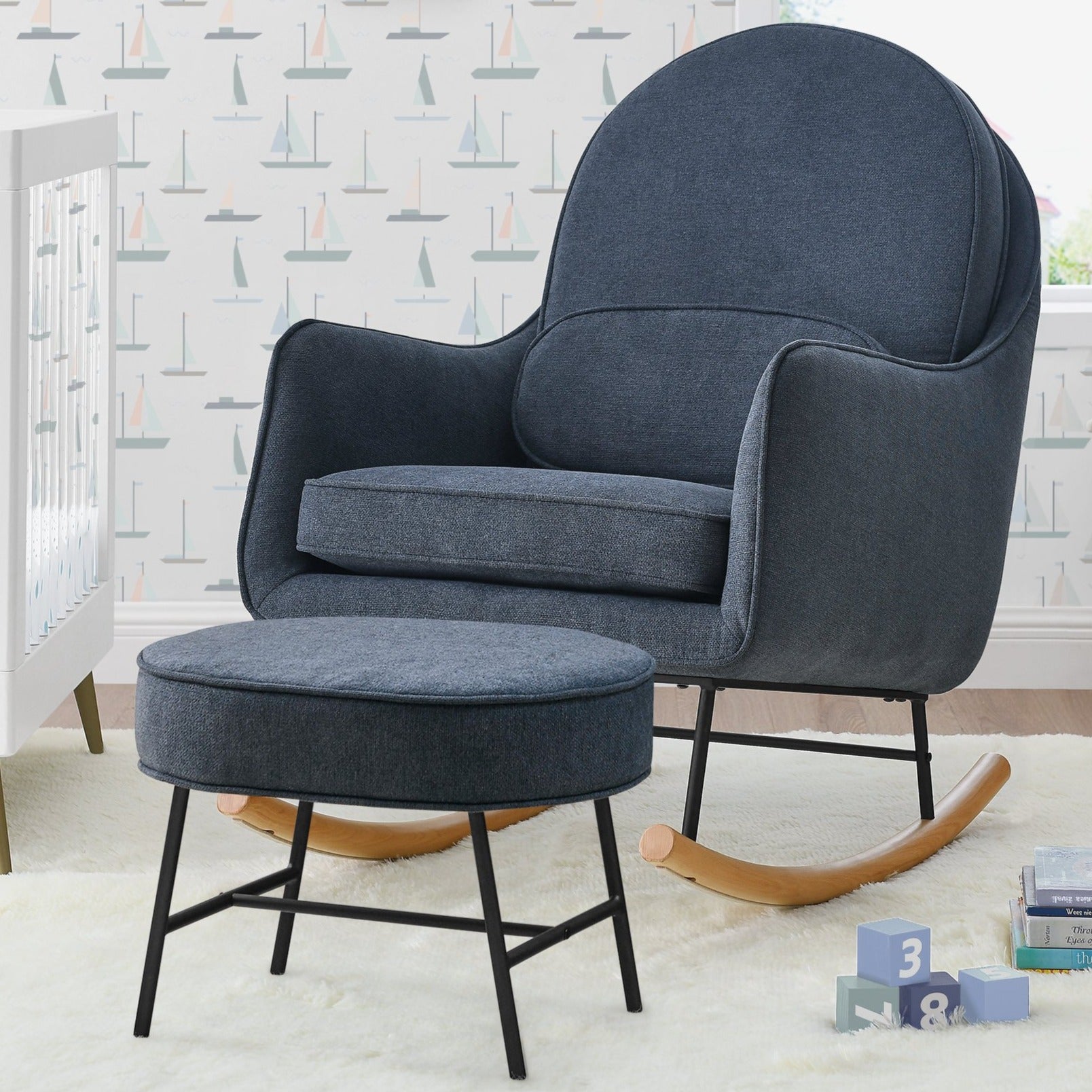 Ella Modern Rocking Chair & Ottoman Set with LiveSmart Evolve Fabric - Perfect for Nursery, Living Room, or Bedroom Relaxation