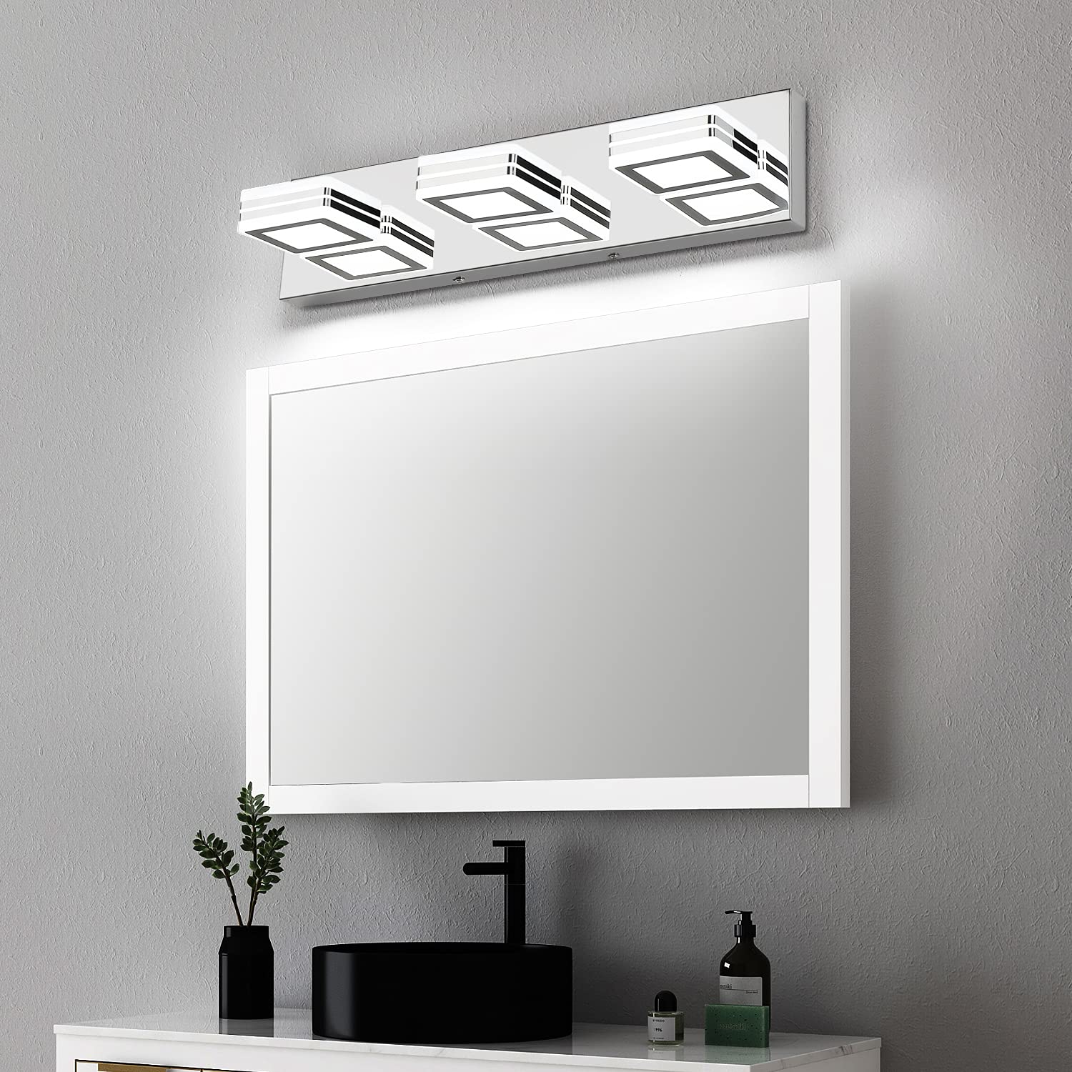 Modern Chrome LED Bathroom Vanity Lights - 3 Light Mirror Fixture for Bathroom & Makeup Area