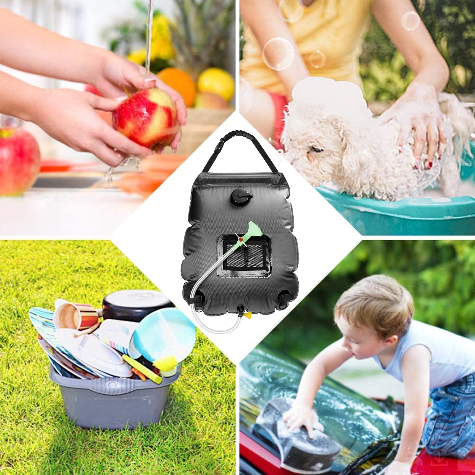 5 Gallon Solar Shower Bag for Camping - 20L Portable Outdoor Shower with Removable Hose & On/Off Switchable Shower Head - Perfect for Beach, Hiking, RV Trips and Emergency Preparedness