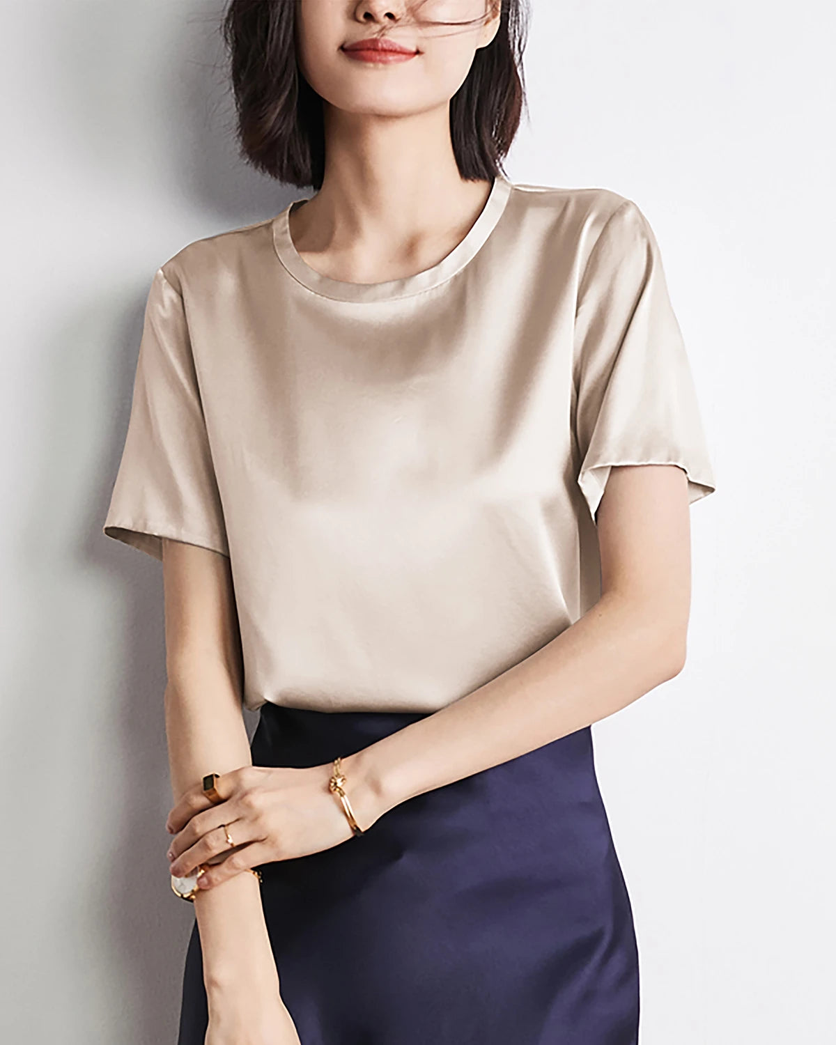 Luxury Women's Short Sleeve Silk Blouse - Elegant V-Neck Button Down Shirt for Office & Party Wear - Perfect for Business Casual, Date Night & Special Occasions