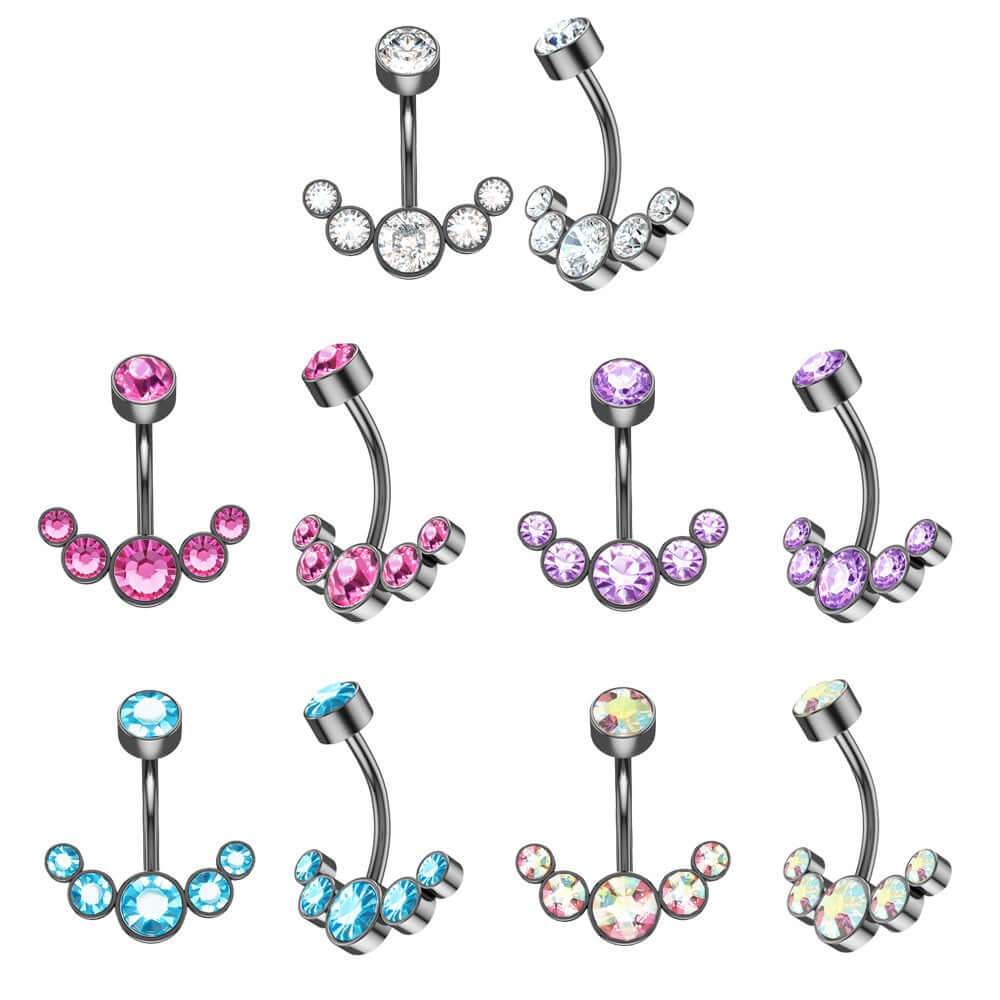 Czech Diamond Navel Ring - Premium 316L Surgical Steel Belly Button Ring | WH6012 for Body Piercing Jewelry & Belly Dance Accessories