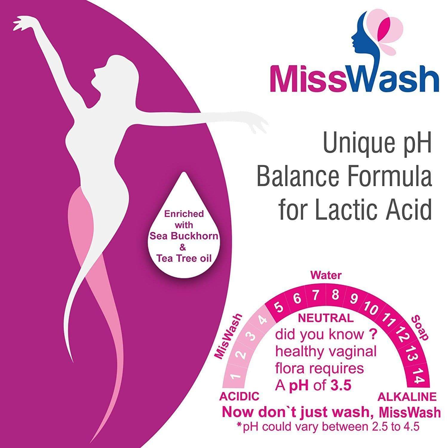MissWash Expert Intimate Hygiene Wash 100ml (Pack of 3) | pH Balanced Feminine Wash for Daily Care | Gentle Cleansing for Sensitive Skin | Perfect for Travel & Gym