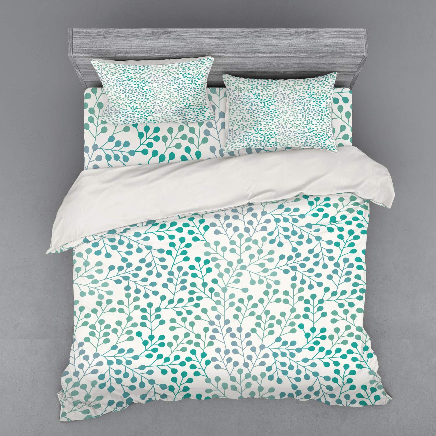 Ambesonne Romantic Duvet Cover Set - Minimalist Branch Artwork, 4-Piece Bedding with Shams & Fitted Sheet, King Size, Teal Slate Blue - Perfect for Master Bedroom, Guest Room & Cozy Home Decor