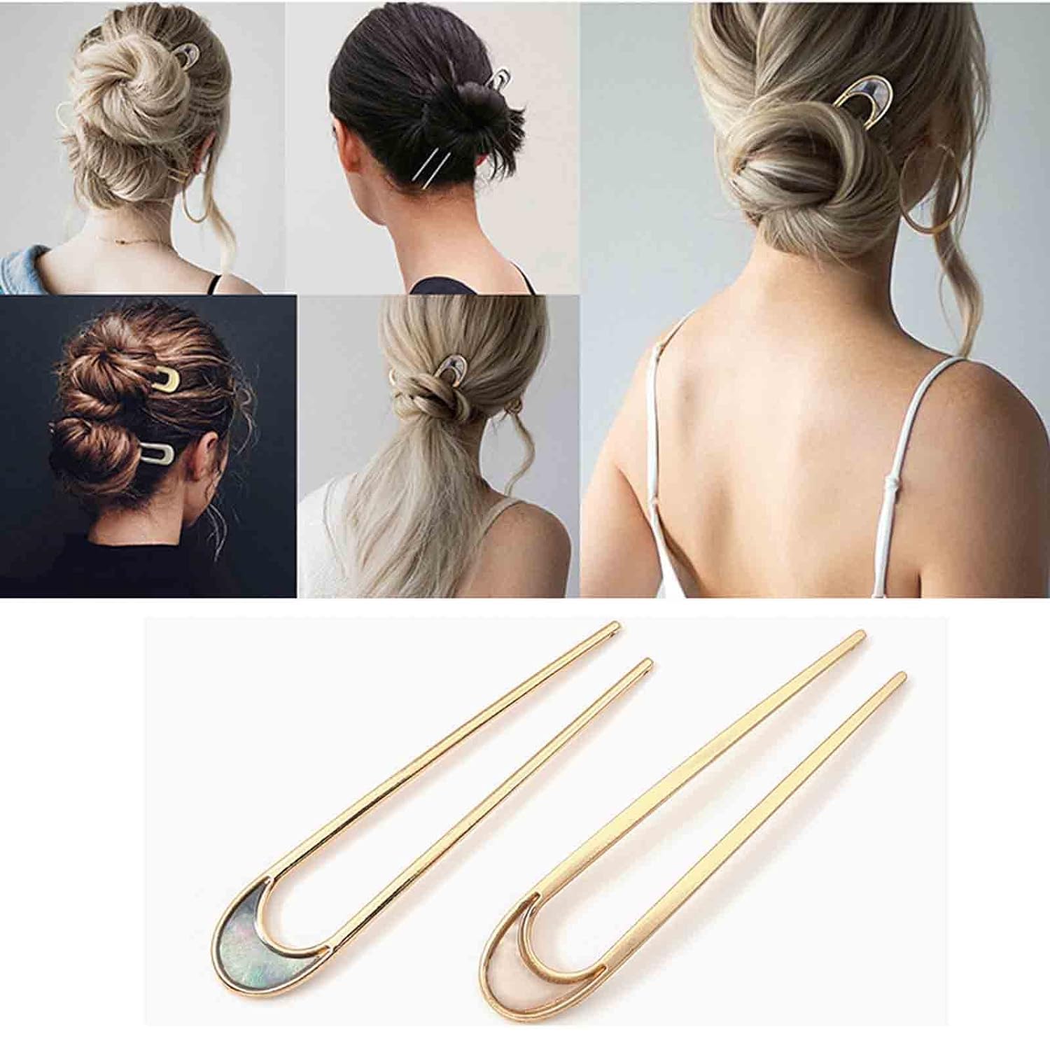 2 PCS Gold U-Shaped Hair Pins - French Twist Hair Sticks for Women, Bun & Chignon Hair Accessories (Perfect for Weddings, Prom & Everyday Elegant Hairstyles)