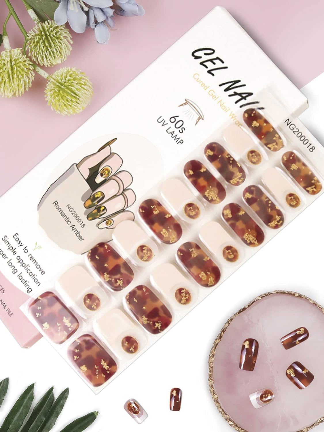 EBANKU Long Lasting Cured Gel Nail Strips - Full Nail Wraps with Strong Adhesive, Agate Gel Nail Polish Stickers, Waterproof Nail Art Decals for Women | Perfect for Home Manicures, Parties, and Special Occasions