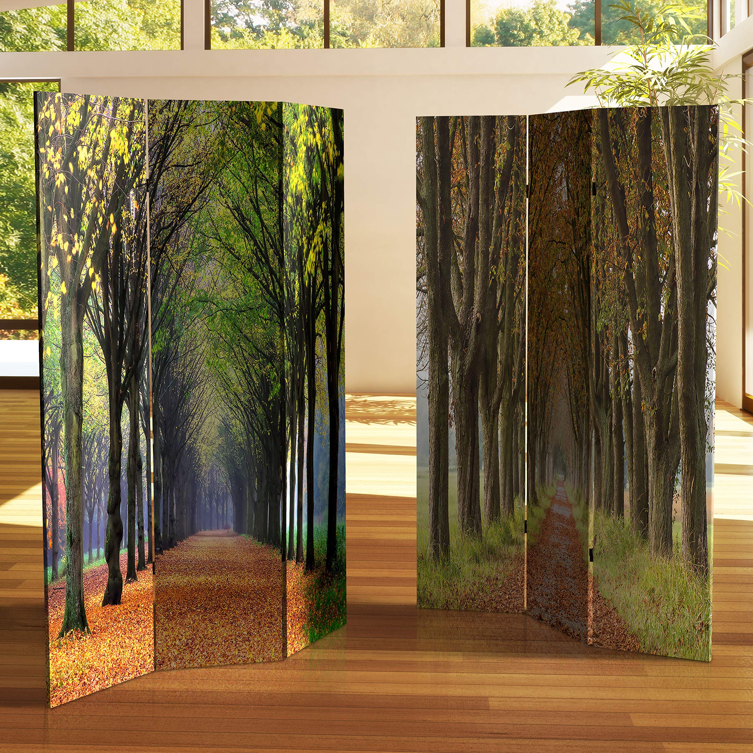 6 ft. Tall Double Sided Red Lantern Autumn Footpath Canvas Room Divider - Green Decorative Screen for Home, Office, Wedding & Party Decor
