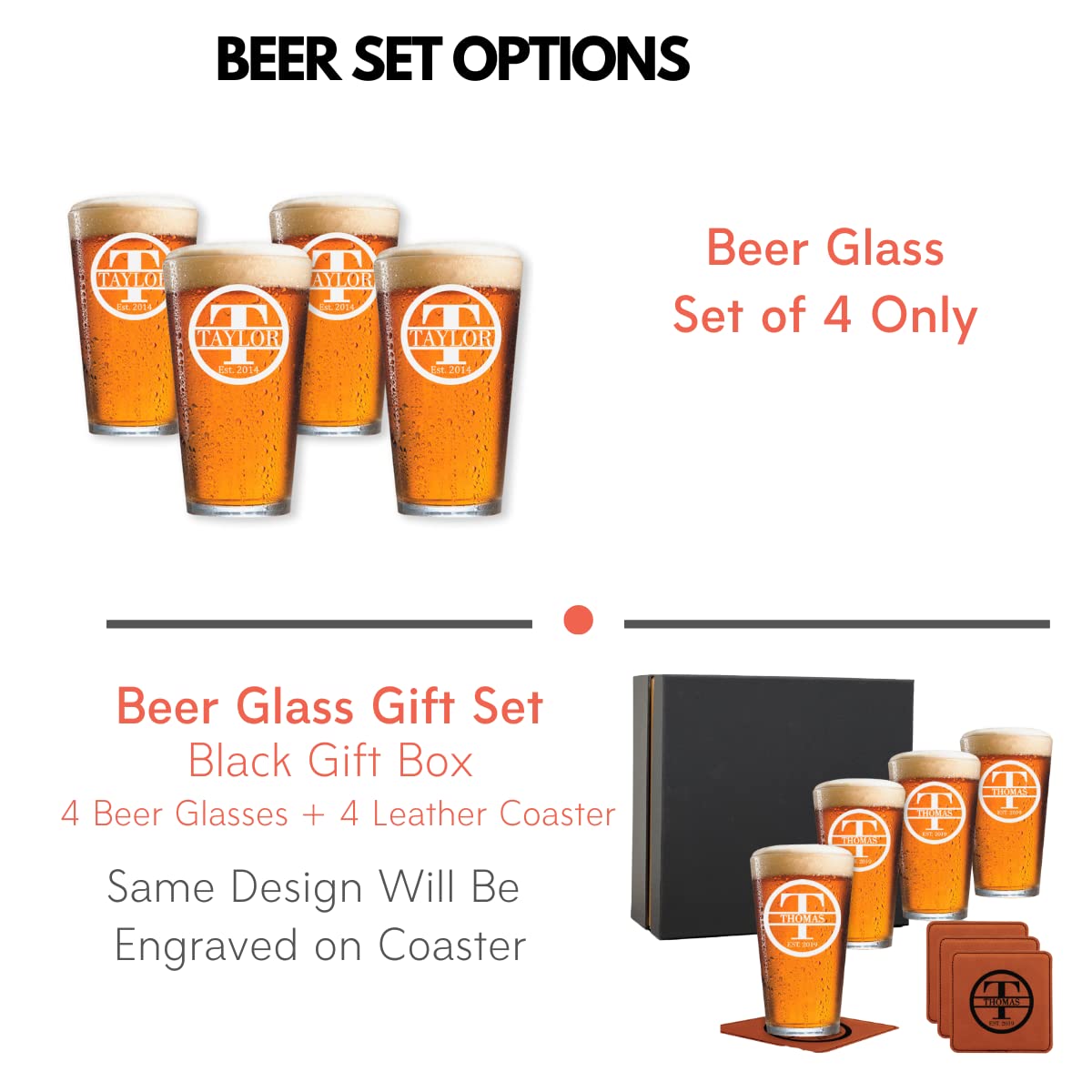 Custom Engraved Beer Glass Set of 4 - Personalized Pint Glasses for Men & Women - Unique Gift for Valentine's Day, Anniversary, Housewarming & Christmas - Perfect for Parties, Home Bar & Special Occasions