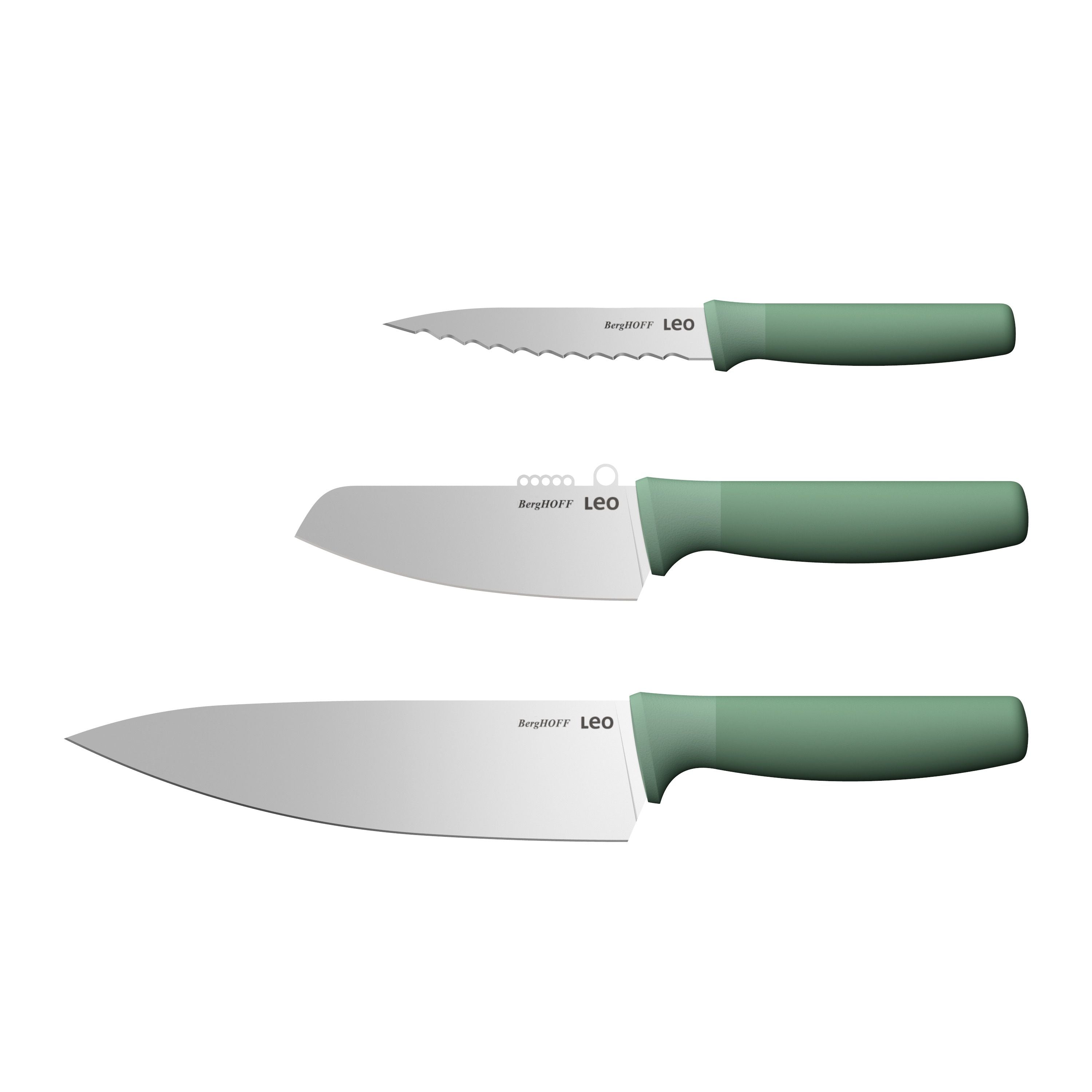 BergHOFF Leo Forest 3-Piece Stainless Steel Specialty Knife Set - Eco-Friendly Recycled Material - Perfect for Kitchen, Camping & Outdoor Cooking