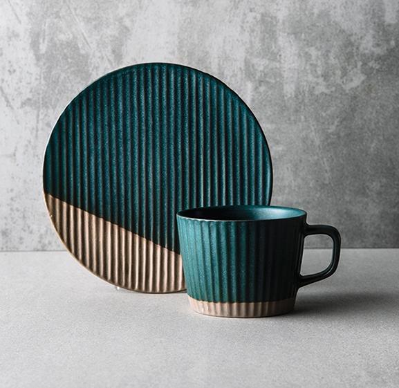 Premium Ceramic Coffee Cup and Saucer Set - Elegant Cappuccino & Tea Mugs in White, Green, Blue, Yellow - Perfect for Home, Office, and Cafe Use