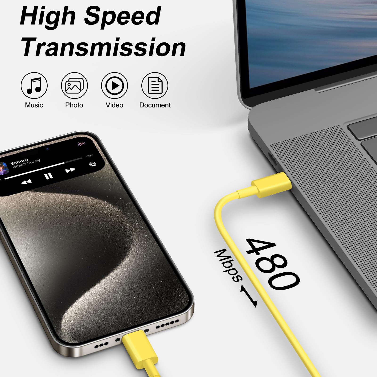 20W USB C Fast Charger Block & 10ft Type C Cable - 2 Pack Compatible with iPhone 16/16 Pro/16 Pro Max/15, iPad Pro/Air 5/4/10 - Yellow | Quick Charging for Home, Office & Travel