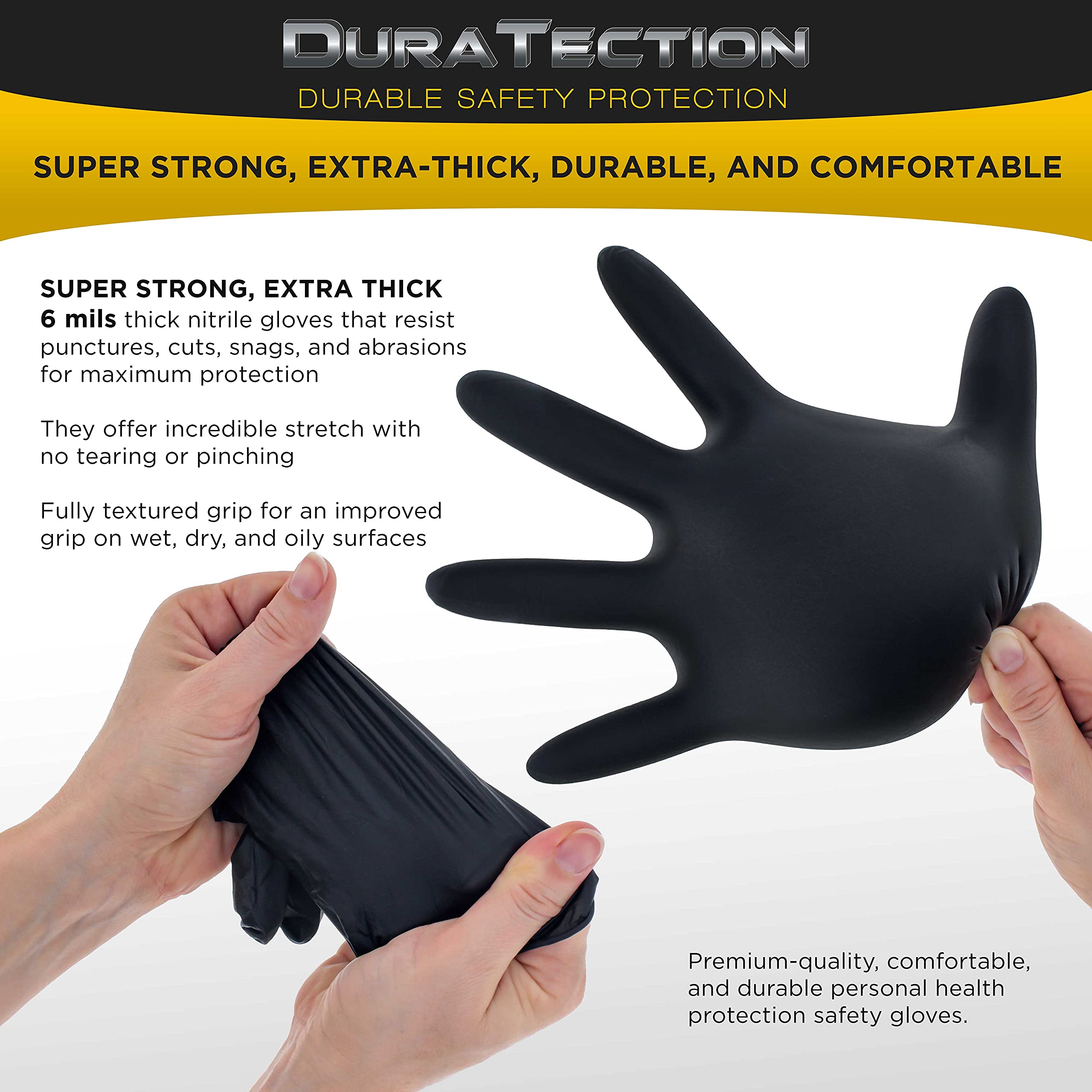 Dura-Gold Heavy Duty Black Nitrile Disposable Gloves - 6 Mil Thick, Latex Free, Powder Free, Textured Grip for Enhanced Safety - Ideal for Medical, Food Service, Cleaning & Industrial Use