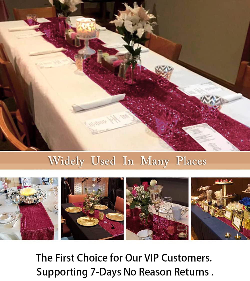 ShinyBeauty 12x108-Inch Burgundy Sequin Table Runner - Pack of 15 Glitter Wedding Table Covers for Party Decorations | Perfect for Bridal Showers, Baby Showers & Birthday Celebrations