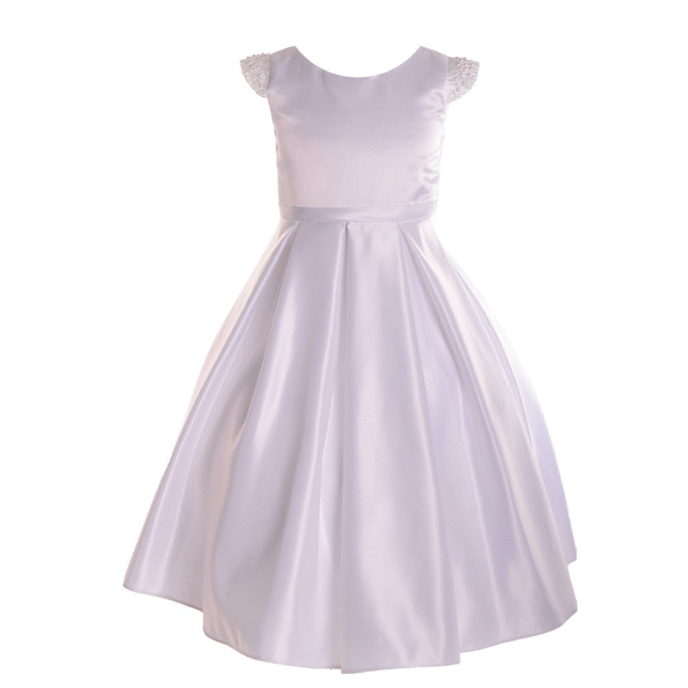 Elegant White Satin Beaded Bridesmaid Dress for Juniors - Sizes 8-16 | Perfect for Weddings, Prom & Formal Events