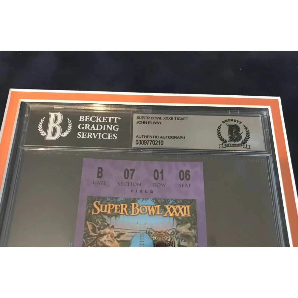 Authentic John Elway Signed Super Bowl XXXII Ticket Framed Memorabilia - BGS Certified Autograph - Perfect for Broncos Fans, Sports Collectors & Man Cave Decor