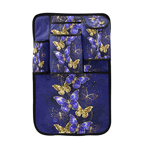 Purple and Gold Butterfly Car Seat Organizer with Multi-Storage Pockets - 2 Bonus Hooks & Kick Mats Protector | Perfect for Travel, Road Trips & Daily Commute | Car Accessories Storage Solution (1pc)
