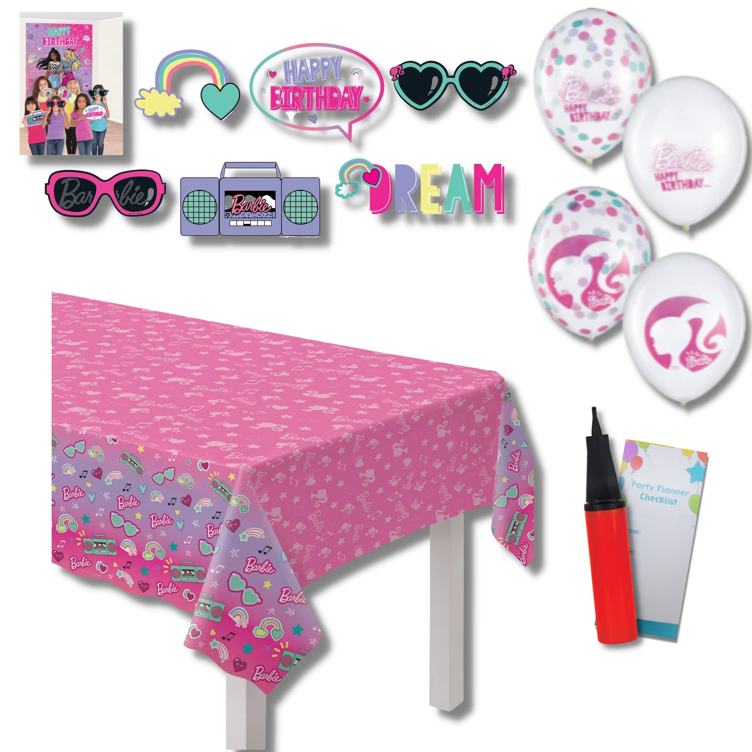 Barbie Birthday Party Decorations Set - 19pcs Balloons, Backdrop & Photo Booth Props (We Dream Together Theme) for Girls' Birthday Celebrations, Baby Showers & Photo Shoots