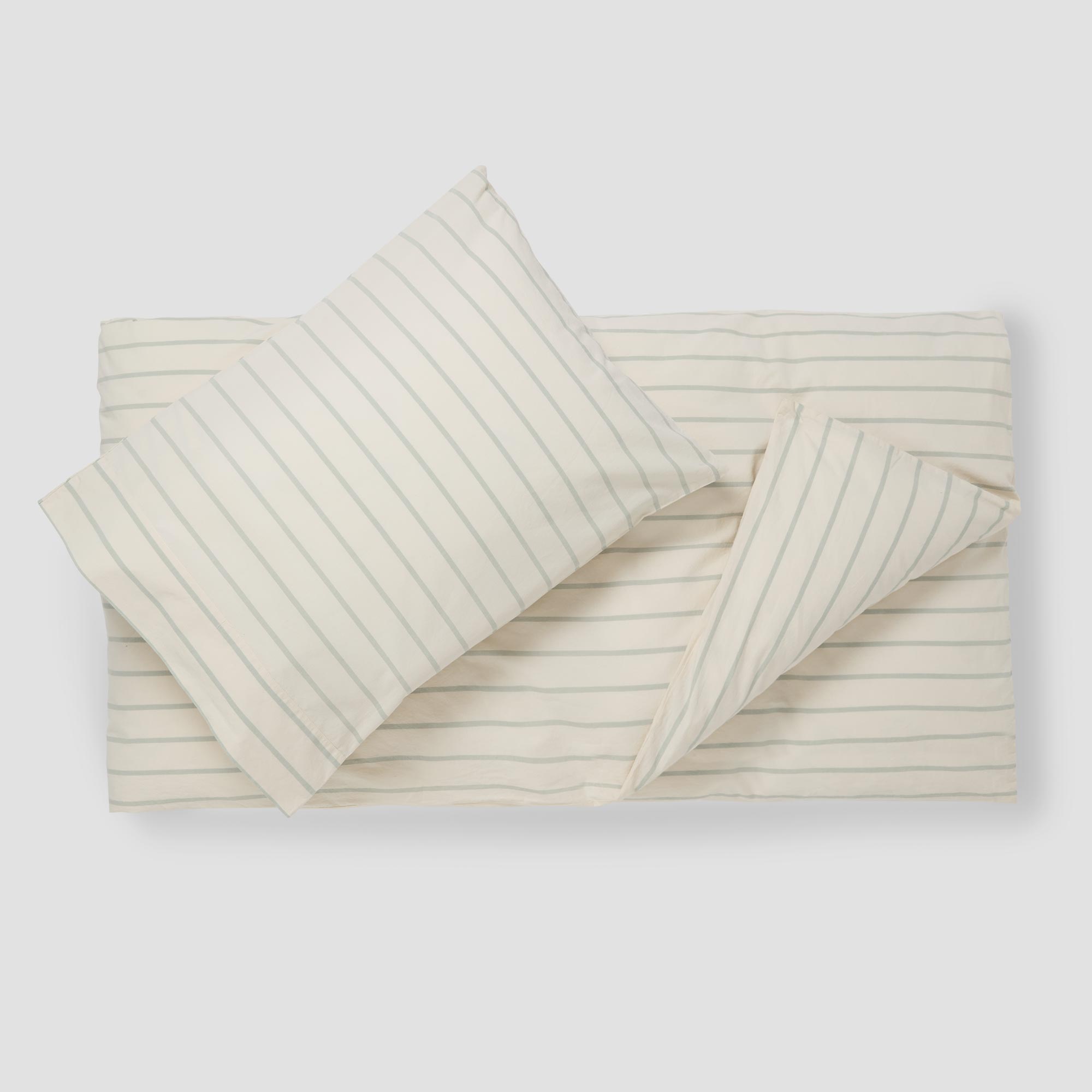 Soft Mellow Green Striped Kids Cotton Bedding Set - Breathable & Comfortable for Boys & Girls Bedroom Decor