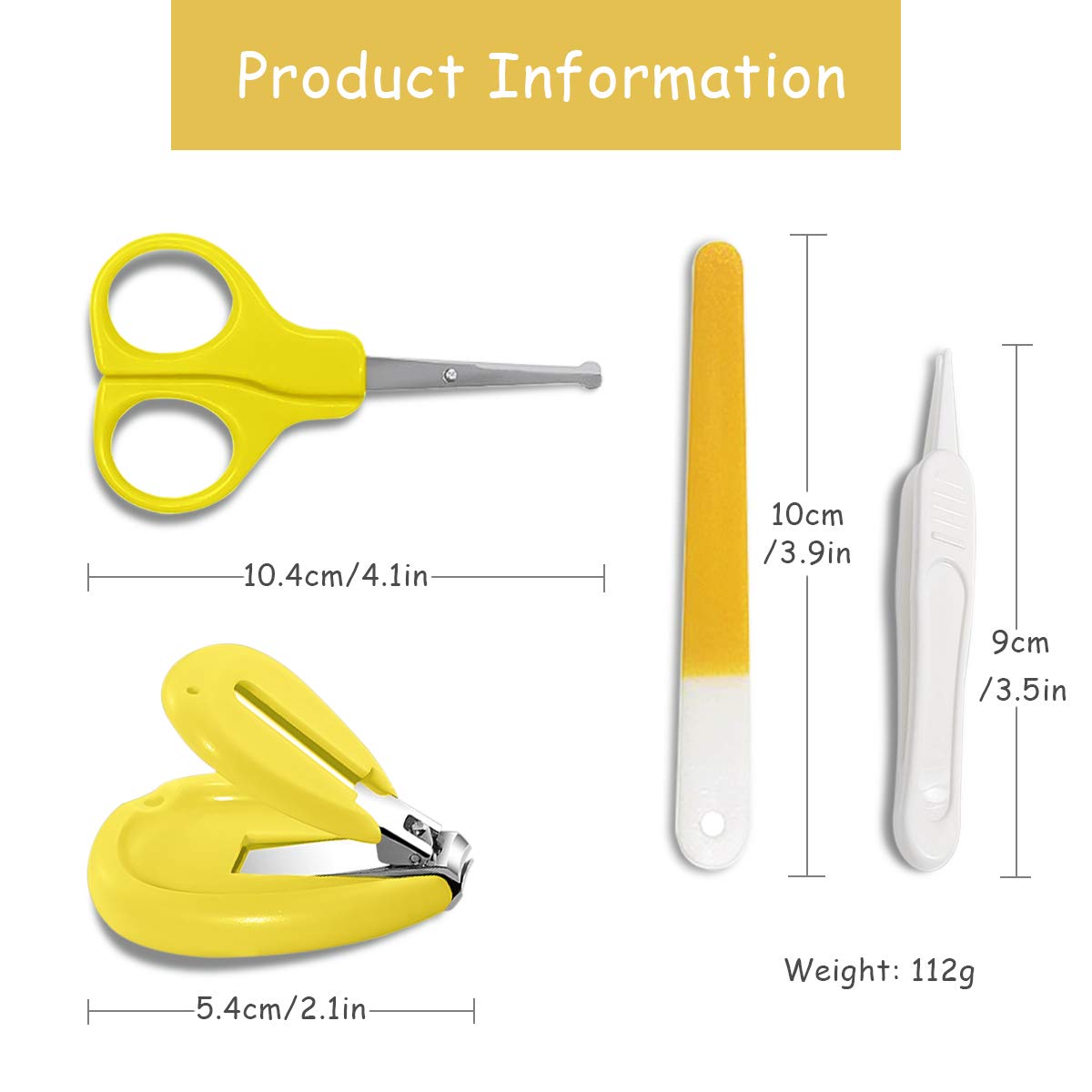 4-in-1 Transparent Lid Baby Nail Care Kit with Clippers, Scissors, Nail File & Tweezers - Safe Grooming Set for Newborns, Infants & Toddlers (Yellow) | Perfect for Gentle At-Home Baby Nail Trimming & Care