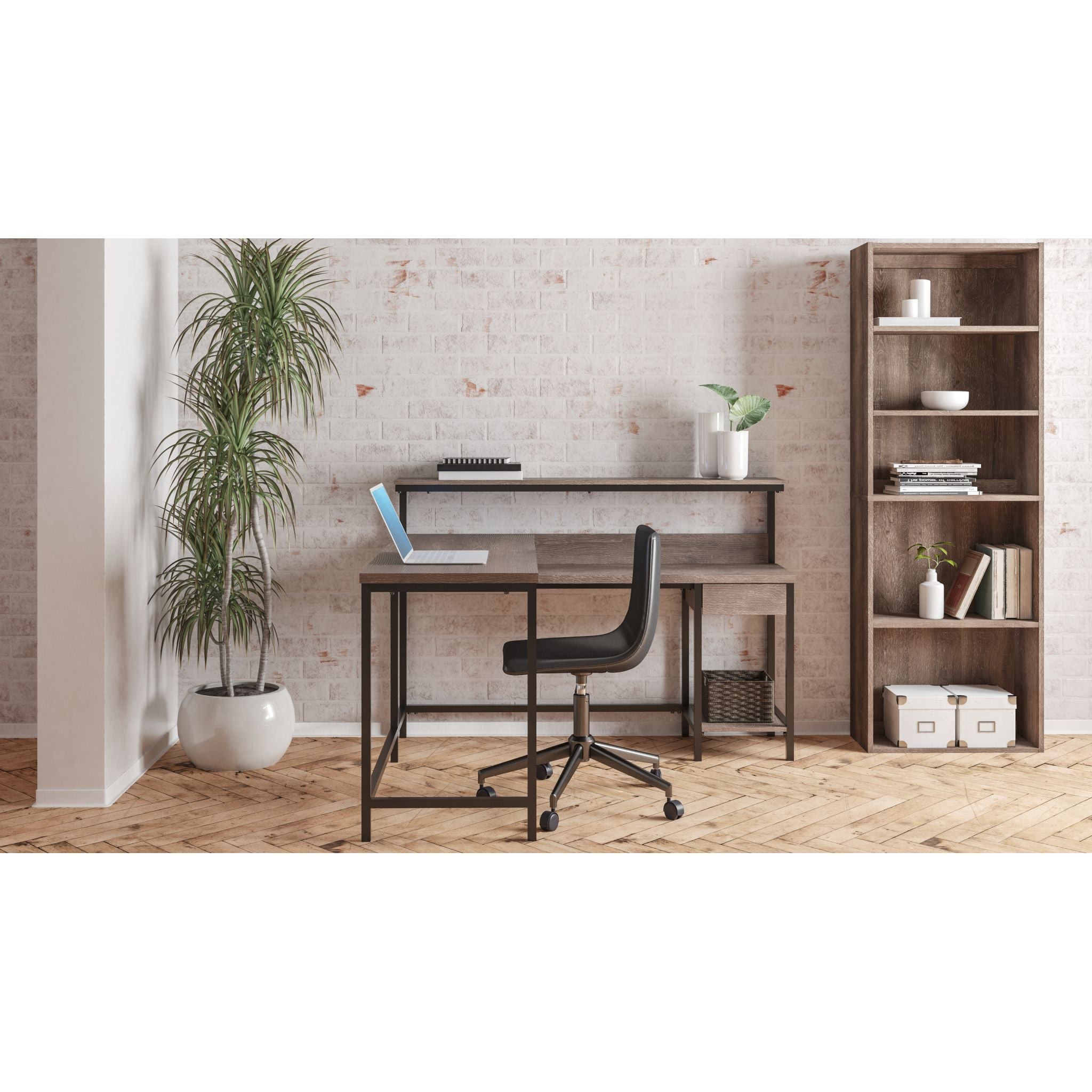 Arlenbry L-Shaped Desk with Storage, Gray Home Office Desk - Perfect for Small Spaces, Gaming & Workstation Setup