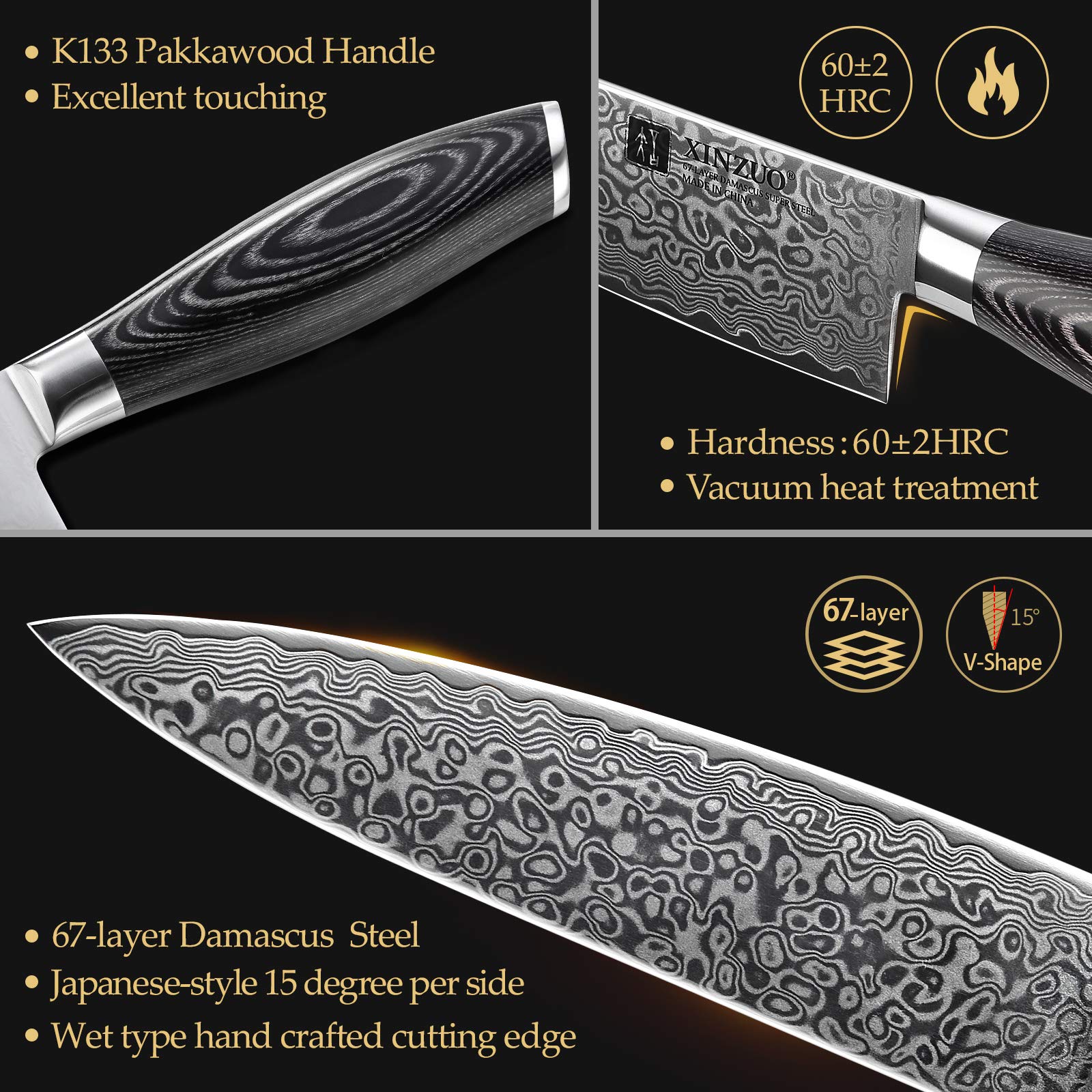 Premium 7-Piece Damascus Steel Chef Knife Set - Japanese Style Kitchen Knives with Pakkawood Handle & Kitchen Shears - Professional & Home Cooking - Gift Box Included - Perfect for Slicing, Dicing & Food Prep