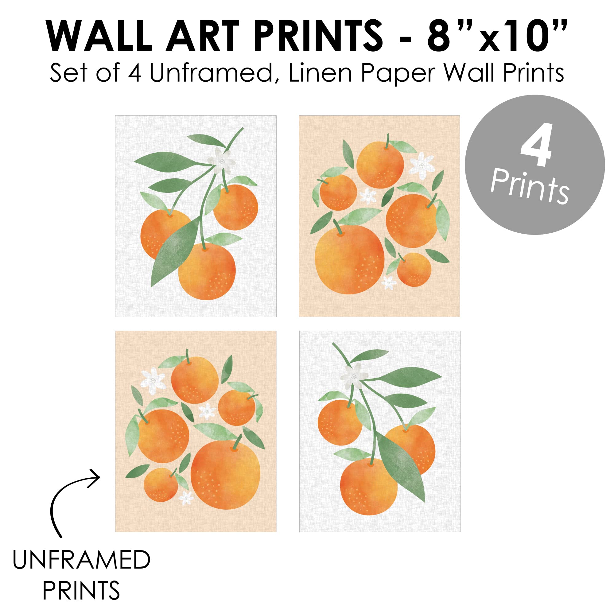 Big Dot of Happiness Little Clementine - Set of 4 Unframed 8x10 Inch Orange Citrus Kitchen Wall Art Prints | Perfect for Home Decor, Dining Room, Cafe & Office | Cute Fruit-Themed Paper Artisms