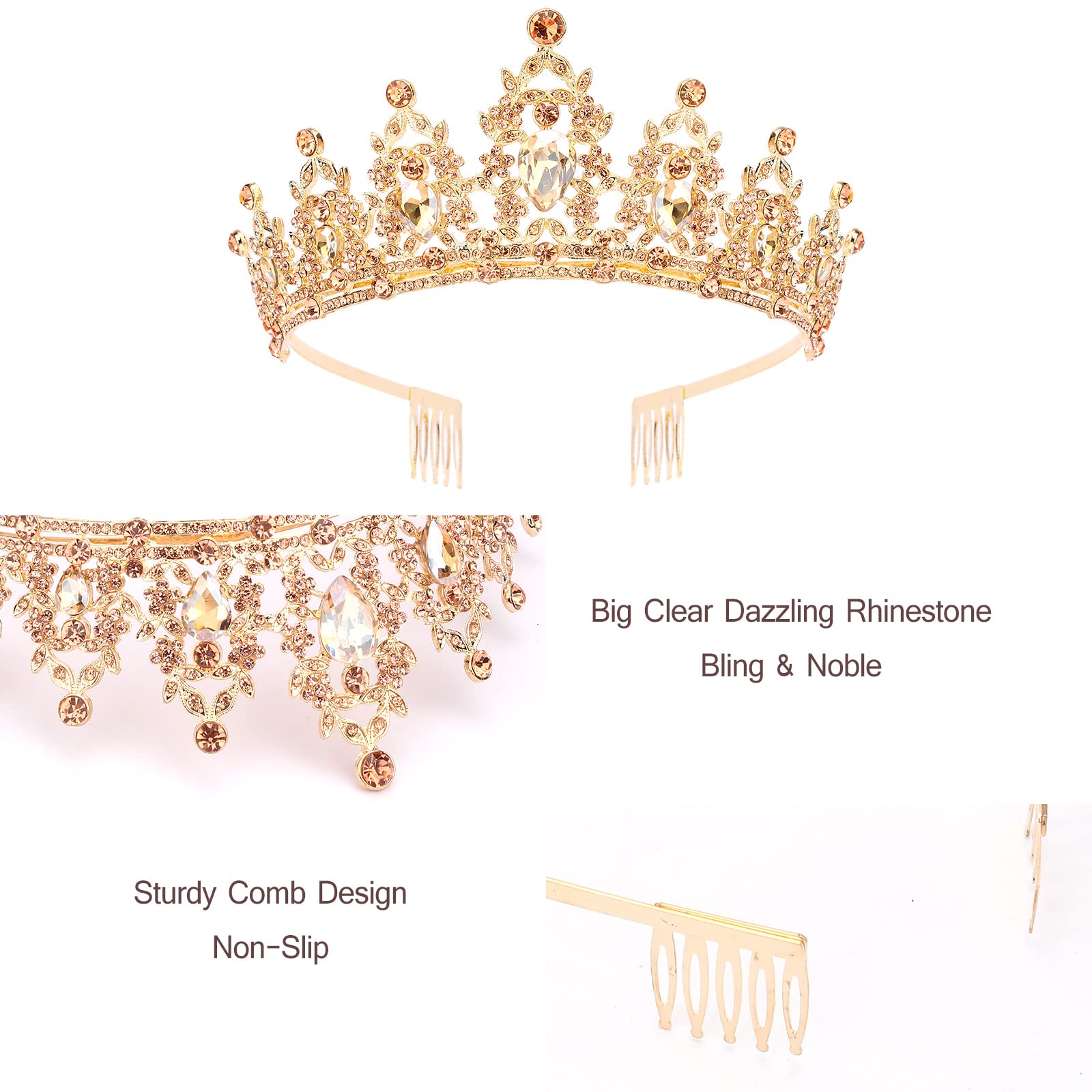 Gold Birthday Crown and Sash Set for Women - Rhinestone Tiara & Queen Sash - Elegant Birthday Party Decorations - Perfect for Birthday Celebrations, Bachelorette Parties & Special Events