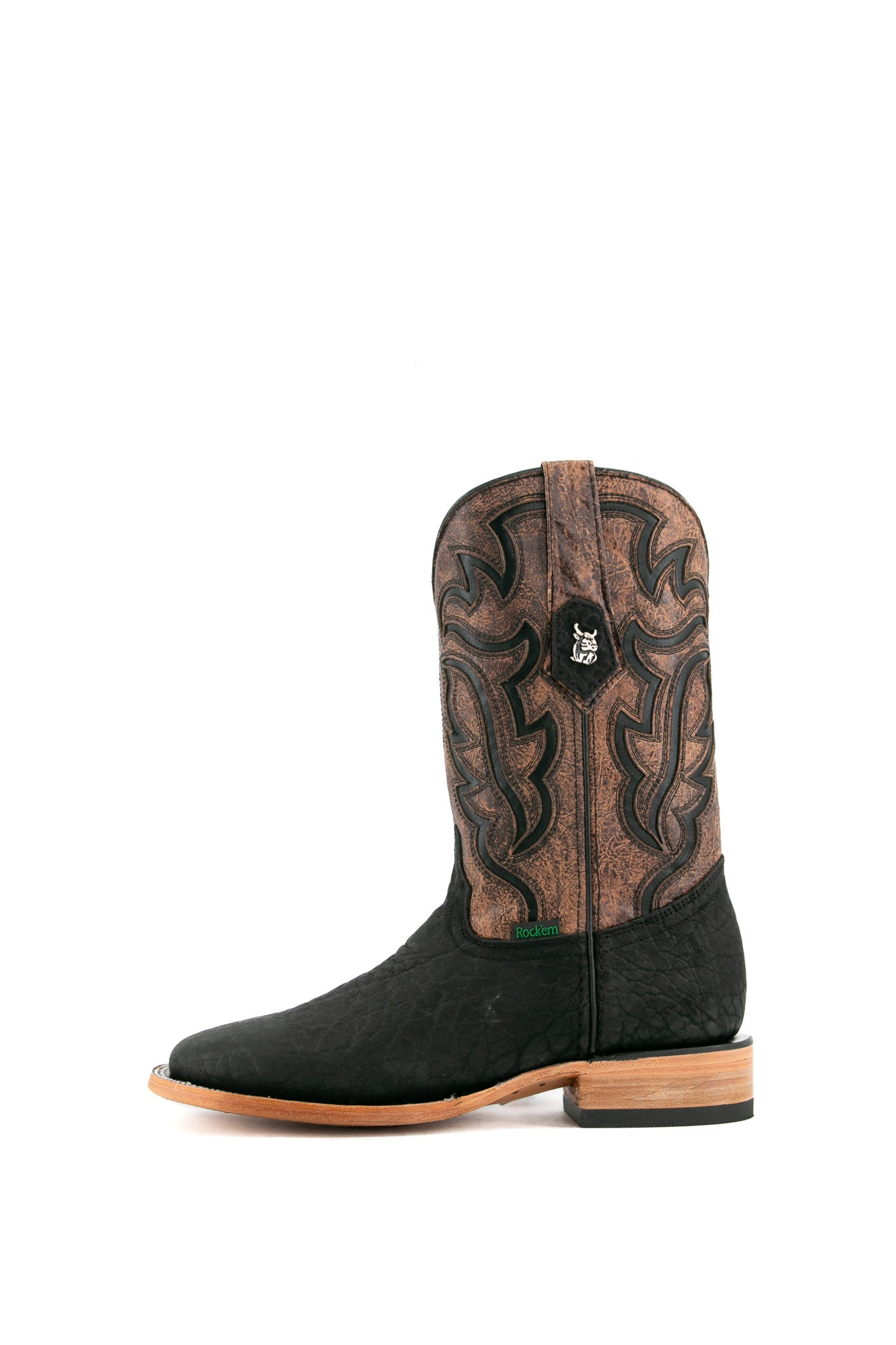 Premium Rock'em Bull Neck Square Toe Cowboy Boots for Men - Genuine Leather Western Riding Boots with Comfortable Cushion - Perfect for Country Dancing, Rodeo Events & Outdoor Adventures