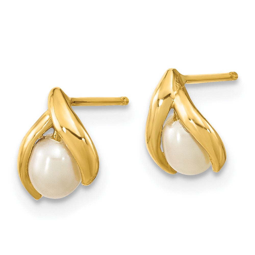 14K Gold Madi K 4.5mm Rice White Freshwater Cultured Pearl Earrings - SE3037 - Perfect for Weddings, Parties & Special Occasions