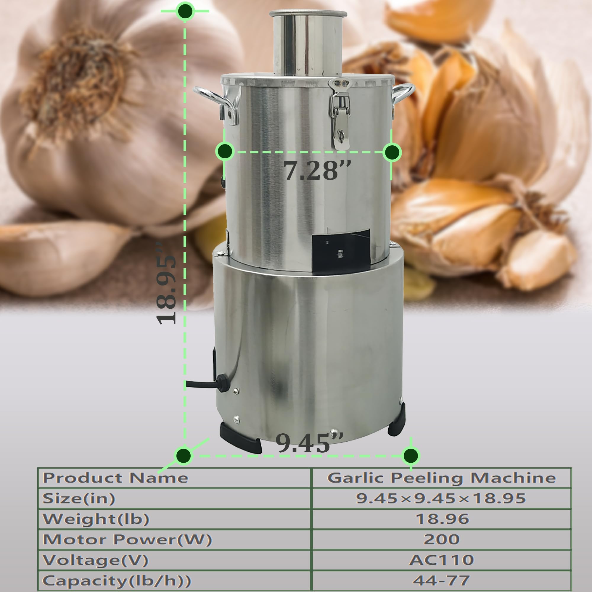 INTSUPERMAI Commercial Electric Garlic Peeler Machine - 110V Stainless Steel Garlic Peeling & Separator - High Capacity 77lbs/h for Restaurants, Kitchens & Food Processing - Perfect for Bulk Garlic Peeling in Catering, Grocery Stores & Home Use