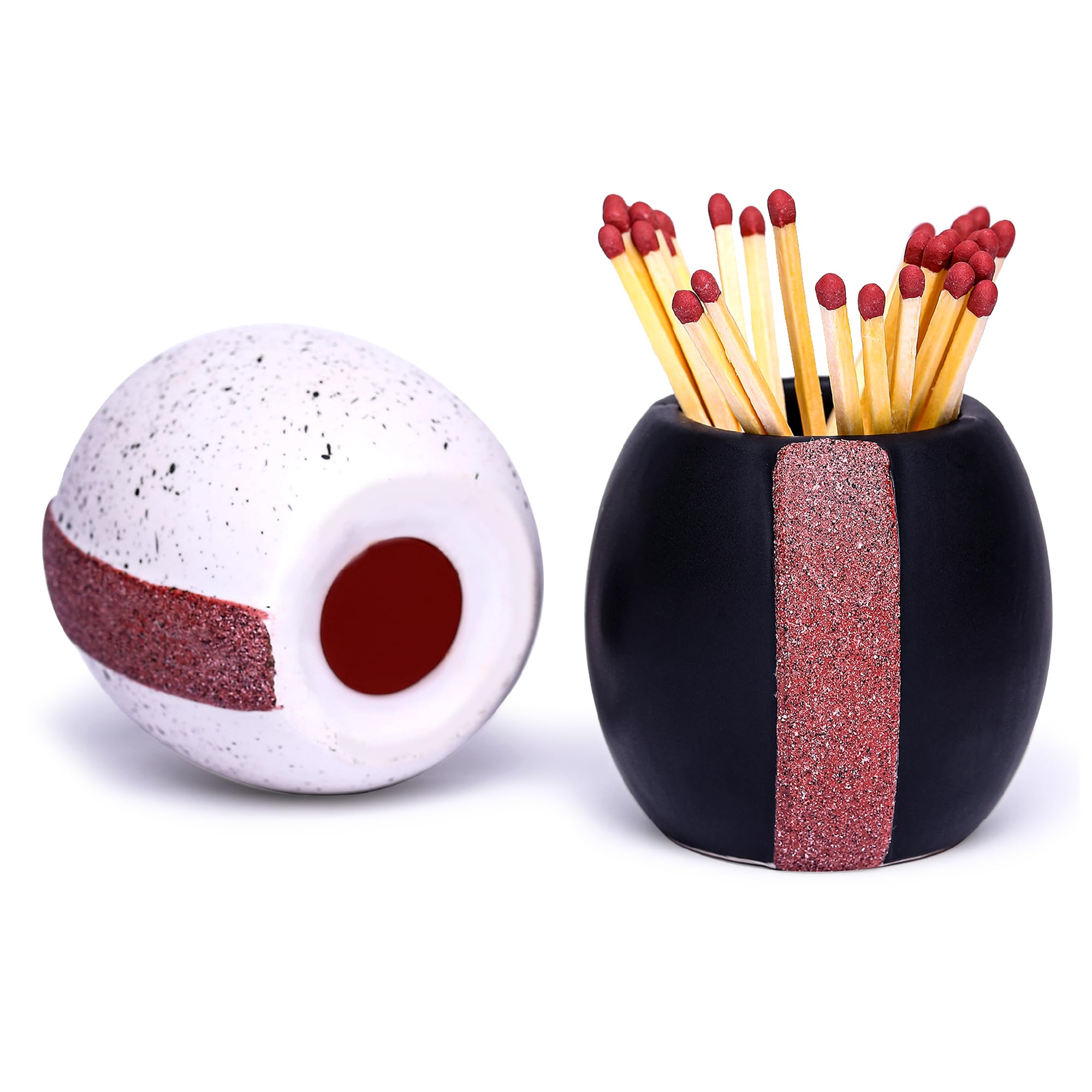 Ceramic Match Holder with Striker - Set of 2 Decorative Candle Match Boxes | Modern Home Decor Gift for Kitchen, Bathroom & Fireplace | Perfect for Candles, Fireplaces & Outdoor Use