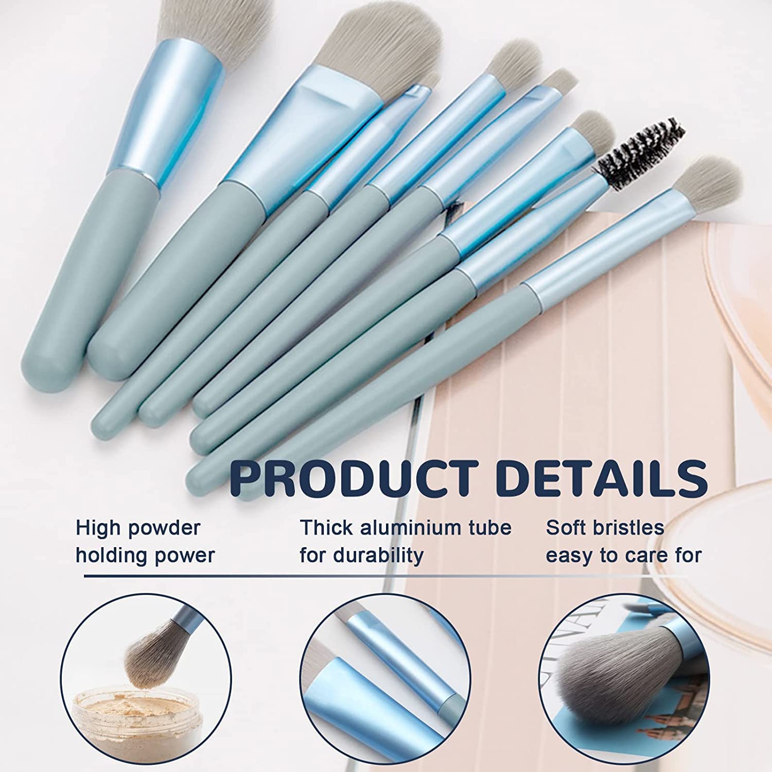 Deoxys 8-Piece Portable Mini Makeup Brush Set - Foundation, Blush, Eyeshadow, Eyelash, Lip & Brow Cosmetic Brushes | Perfect for Travel & Professional Makeup Application
