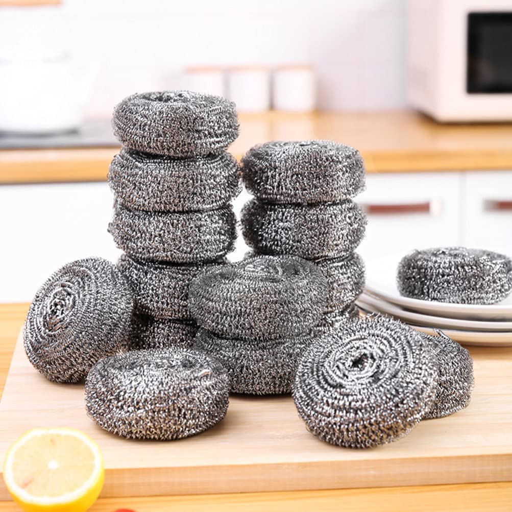 12 Pack Hemoton Steel Wool Dish Cleaning Brushes - Heavy Duty Pot Scrubber & Kitchen Pan Cleaner with Ergonomic Handle | Perfect for Stubborn Grease, Burnt Food Removal & Daily Dishwashing