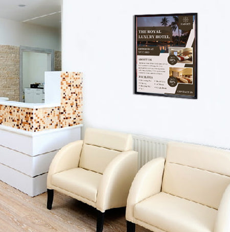 9x12 Beveled Metal Poster Frame - Quick Change Top/Side Load Sign Holder for Art, Photos & Documents - Perfect for Home, Office & Gallery Displays