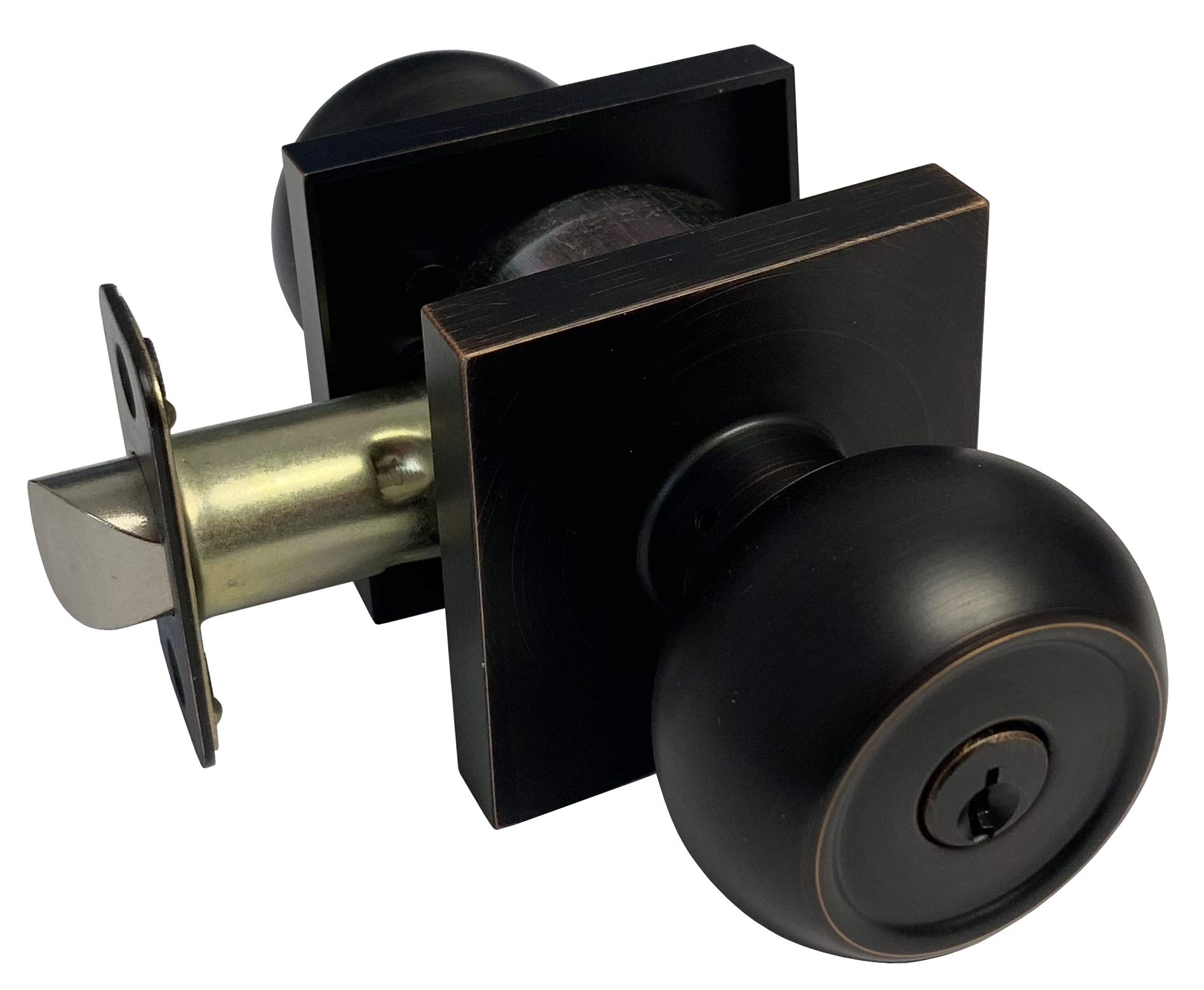 Dark Oil Rubbed Bronze Exterior Door Knob Set - 10 Pack with Square Plate & Keyed Alike (5765-6085-DBR) - Perfect for Home Entry Doors, Front Gates & Commercial Buildings