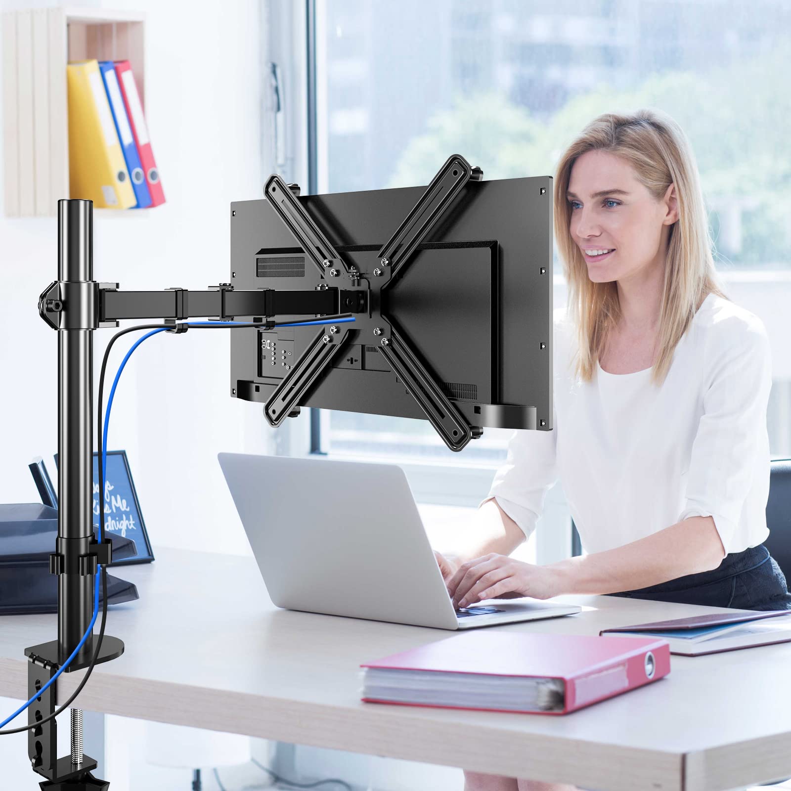 Heavy Duty Single Monitor Desk Mount with Non-VESA Adapter - Adjustable Monitor Arm for 17-32 Inch Screens | Perfect for Home Office, Gaming Setup & Workspace Ergonomics