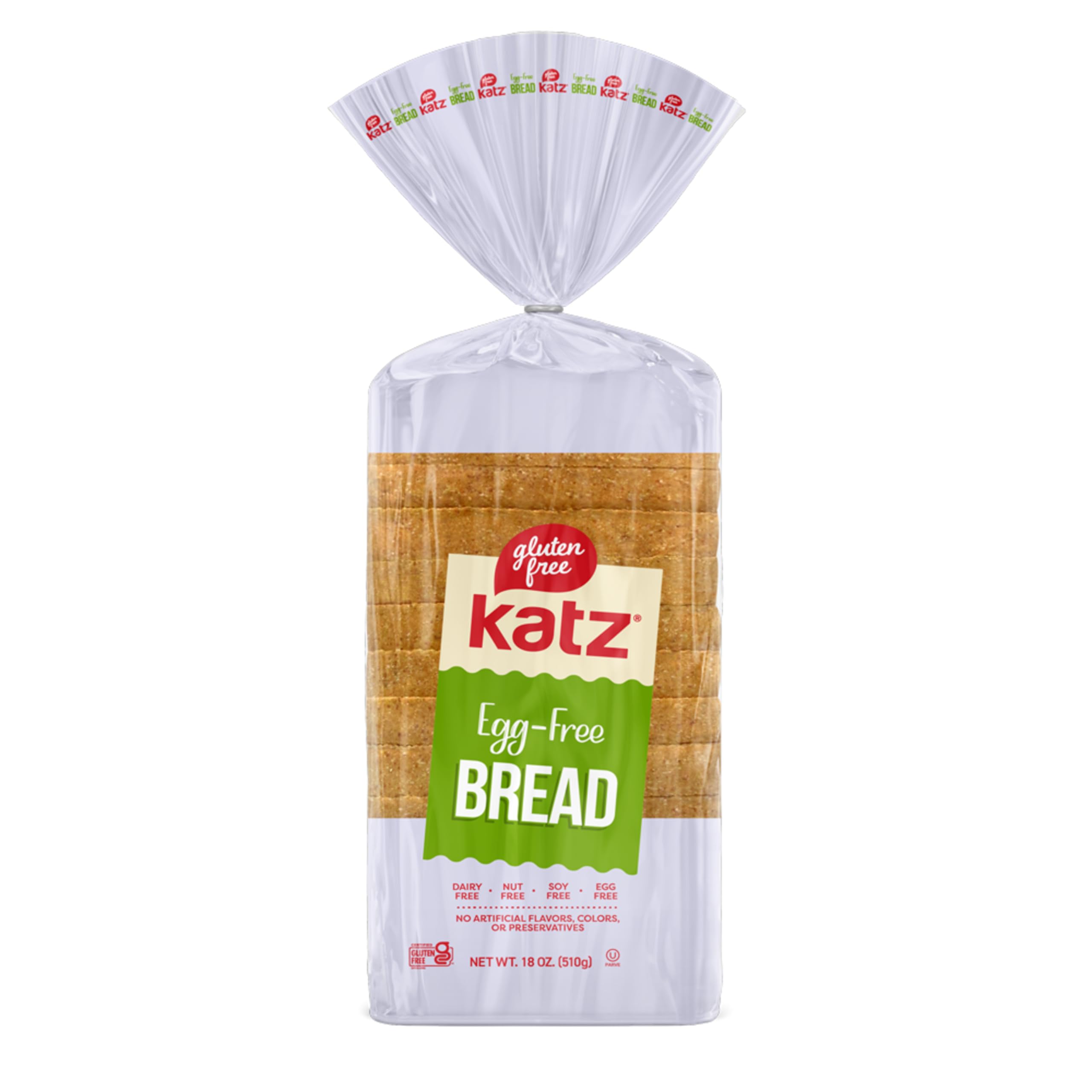 Katz Gluten Free Egg Free Bread - Dairy, Nut, Soy & Gluten Free Kosher Certified | 1 Pack Sliced Loaf (18oz) | Perfect for Allergies, Vegan Diet & Healthy Breakfast