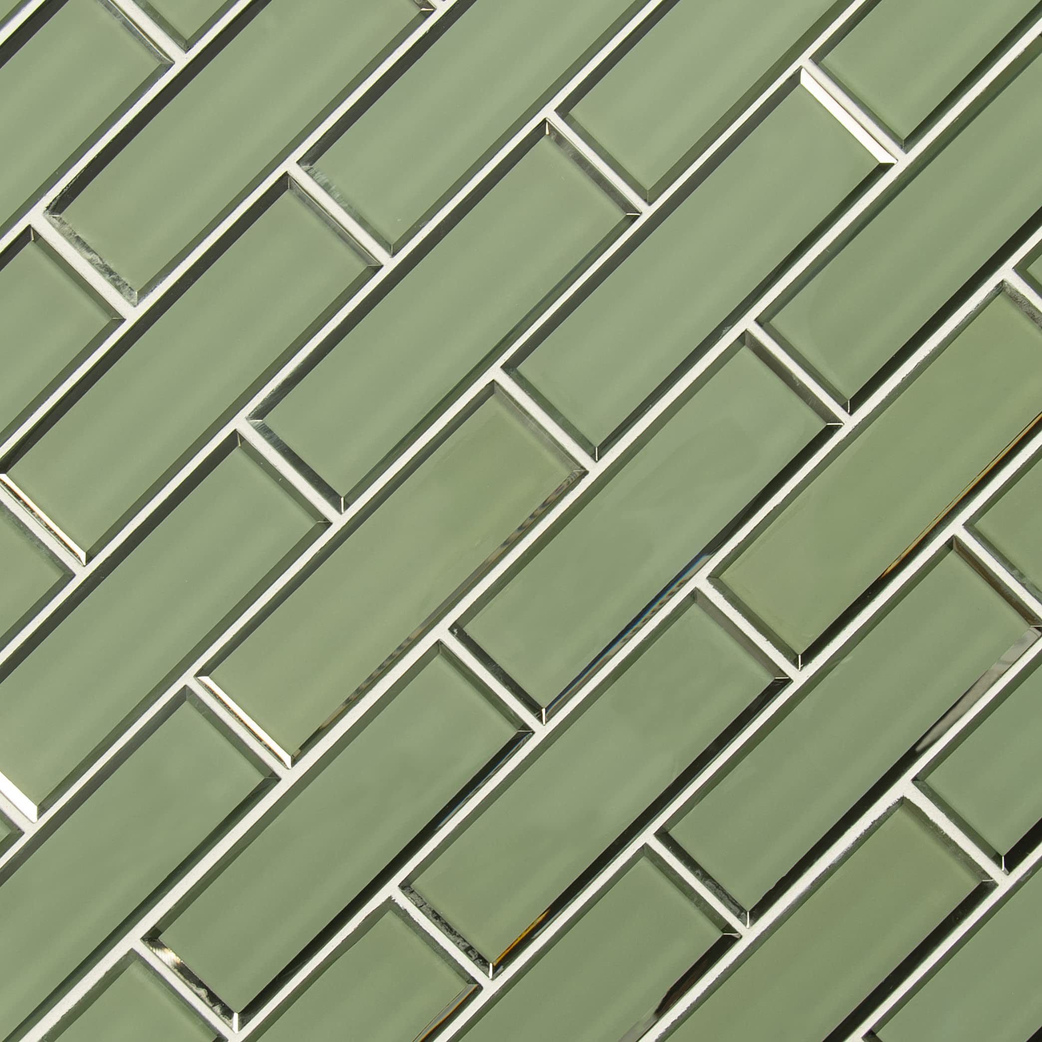 MSI Evergreen 11.73x11.73 Inch Beveled Glass Subway Tile - Premium Kitchen Backsplash, Bathroom & Shower Wall Tile (2x6 Inch Mesh Mounted) - Perfect for Modern Home Renovation & Interior Design