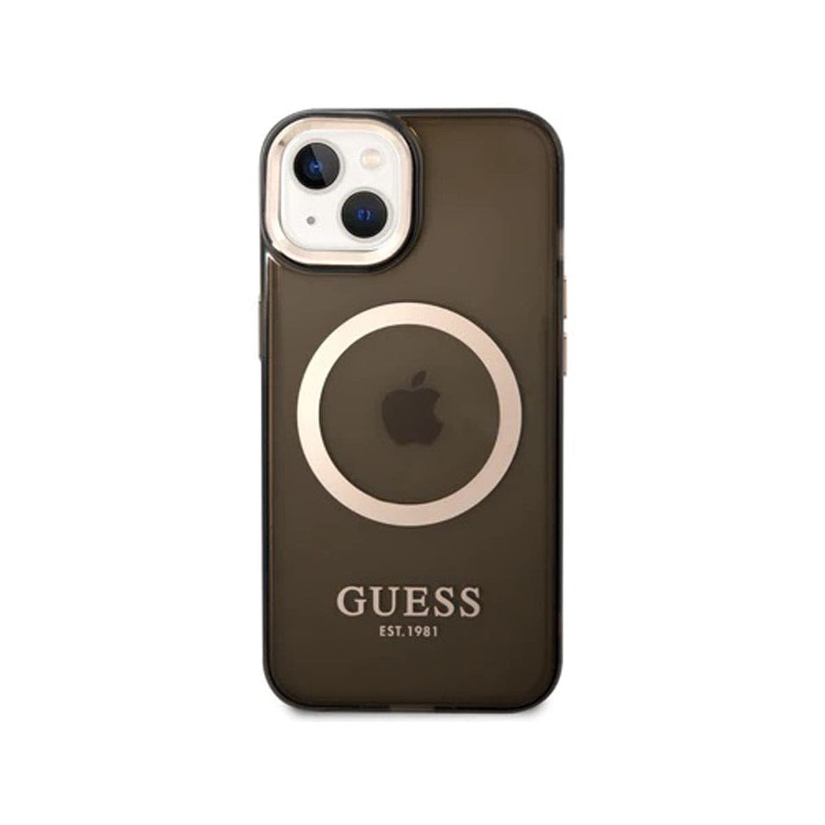 GUESS Ring Edition Shockproof Phone Case for iPhone 14 - Slim Protective Cover with Grip Ring Stand (Pink/Gold) - Perfect for Work, Travel & Everyday Use