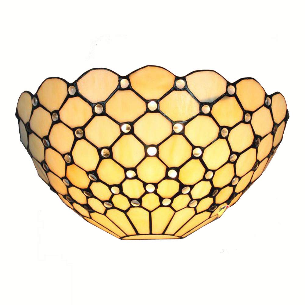 Tiffany Beige Lattice Wall Sconce - European Style Bedside Lighting for Bedroom, Hallway & Bathroom | Decorative Beaded Wall Light Fixture for Corridor, Balcony & Home Decor