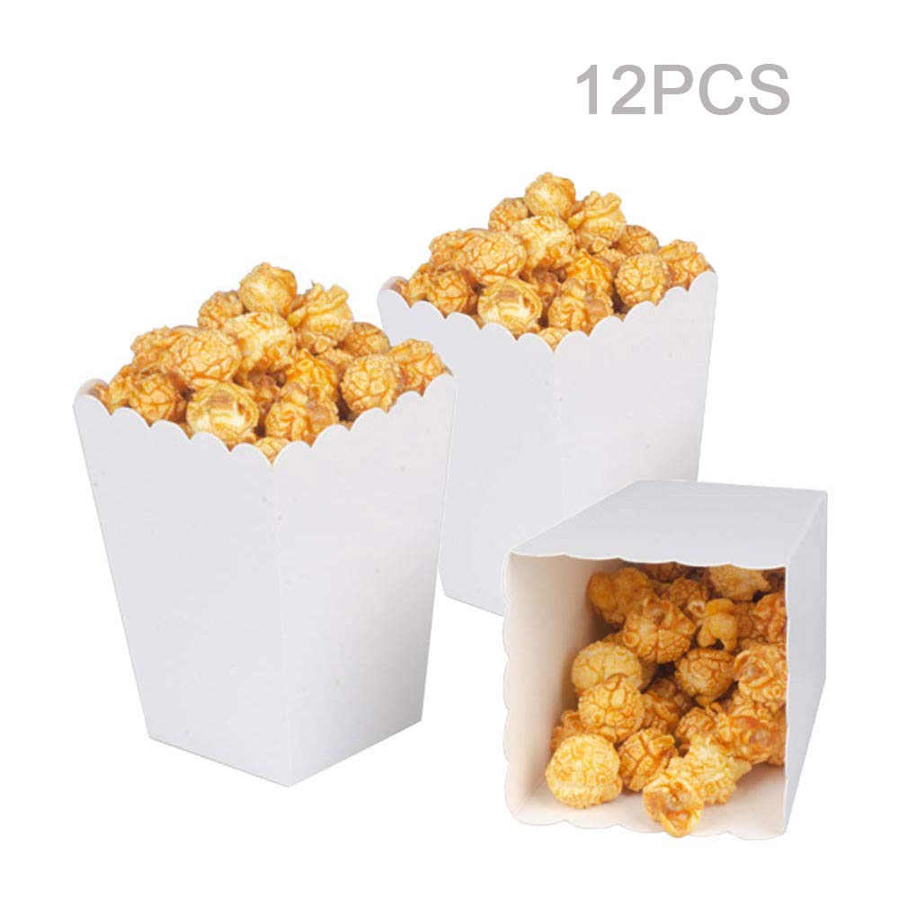 White Mini Popcorn Boxes - 12 Pack Cardboard Popcorn Containers for Movie Nights, Birthday Parties & Carnival Events