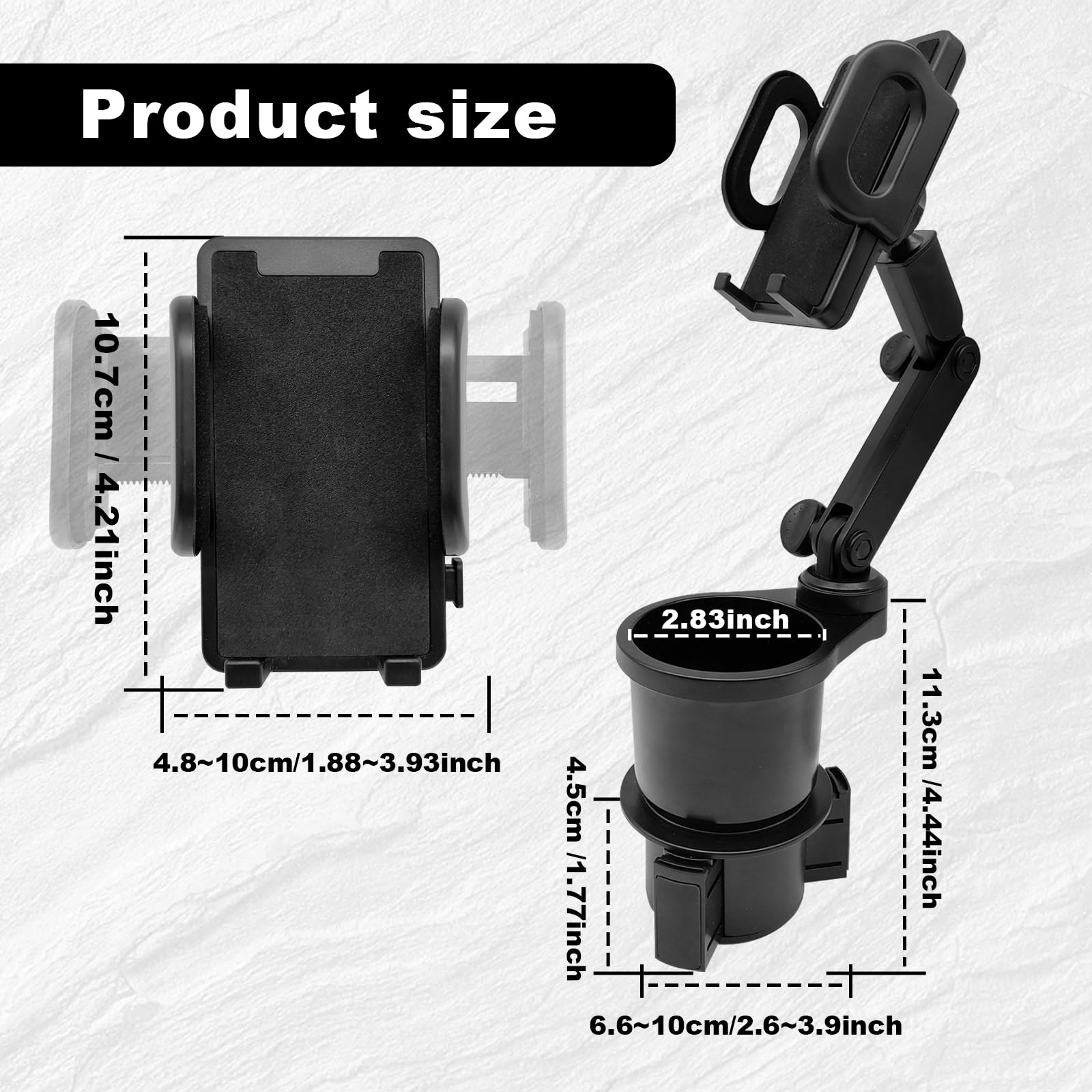 2-in-1 Car Cup Holder Expander with Phone Mount - Adjustable Base & 360° Rotation - Compatible with iPhone & All Smartphones - Perfect for Road Trips & Commuting