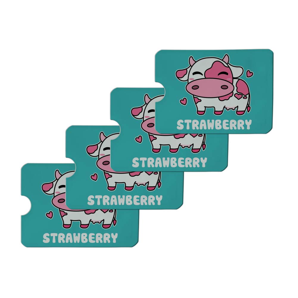 Cute Kawaii Strawberry Milk Cow RFID Blocking Credit Card Holder - Set of 4 Slim Wallet Protectors for Women & Girls - Perfect for Travel, Shopping, and Everyday Use