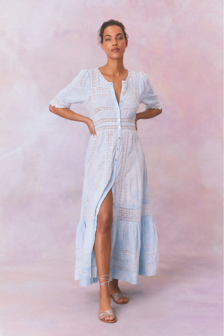 Handmade Minka Stripe Lace Maxi Dress - Bohemian Summer Beach Wedding Dress for Women | Perfect for Beach Vacations, Music Festivals & Romantic Dates