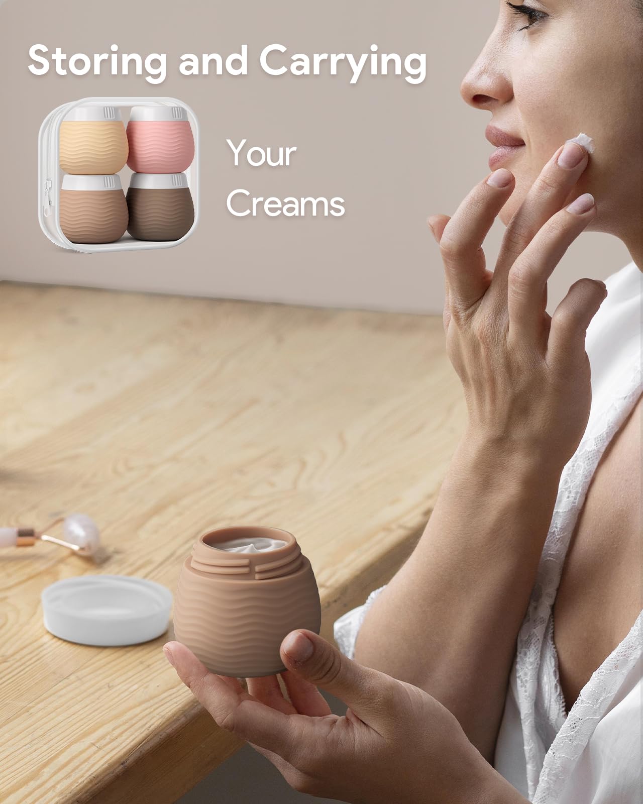 TSA Approved Silicone Travel Containers for Toiletries - 4 Pack Leak-Proof Cream Jars for Cosmetics, Face & Body Creams - Perfect for Air Travel, Gym Bags & On-The-Go Skincare