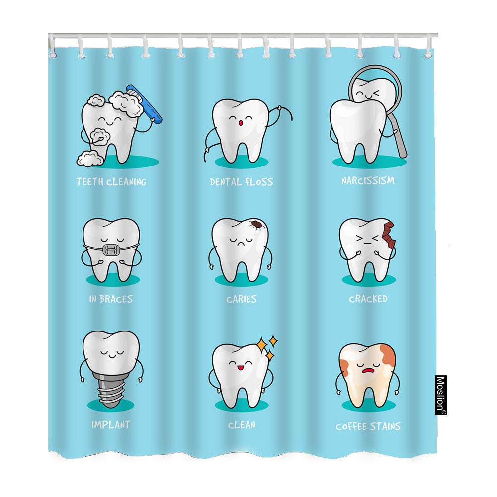 Funny Happy Teeth Cartoon Shower Curtain - Cute Doodle Design Bathroom Decor - 72x72 Inch Polyester Waterproof Fabric - Perfect for Kids' Bathroom, Dorm Room, or Unique Gift Idea