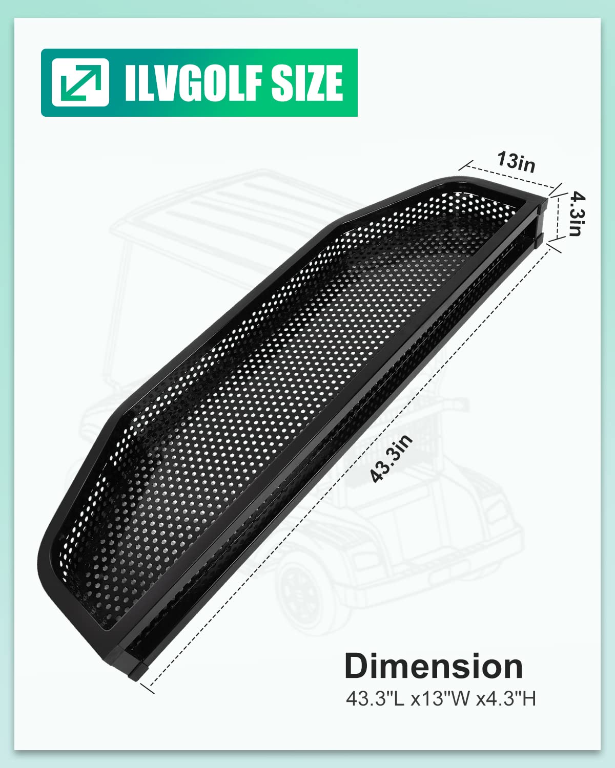 Heavy Duty Steel Mesh Front Basket for Club Car DS Golf Cart - Black Storage Basket with Mounting Brackets | Perfect for Golf Gear, Groceries & Outdoor Accessories